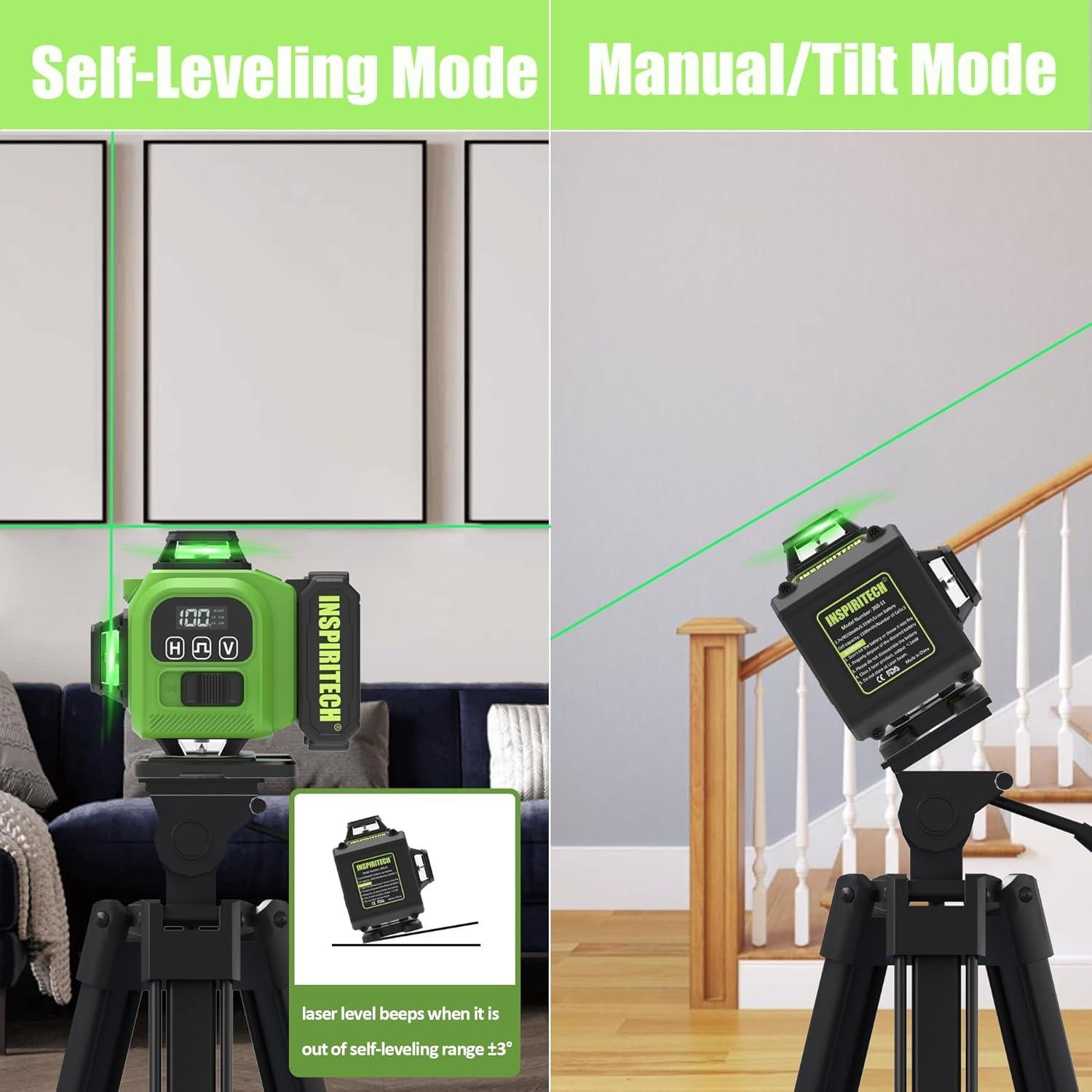 Nivel Láser Verde INSPIRITECH 4x360 Autonivelante con Control Remoto