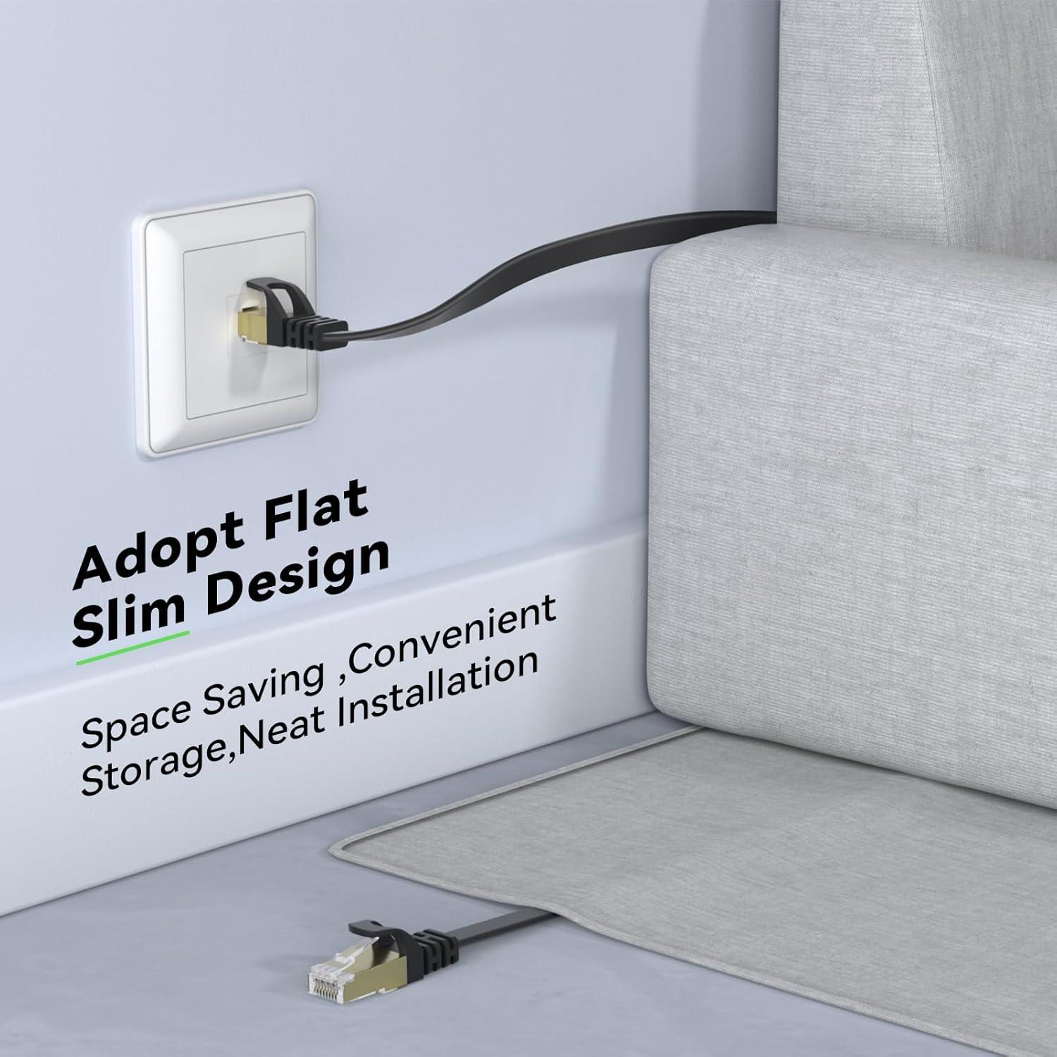 Cable Ethernet Cat 8 BUSOHE 200 Pies 40Gbps 2000MHz Negro