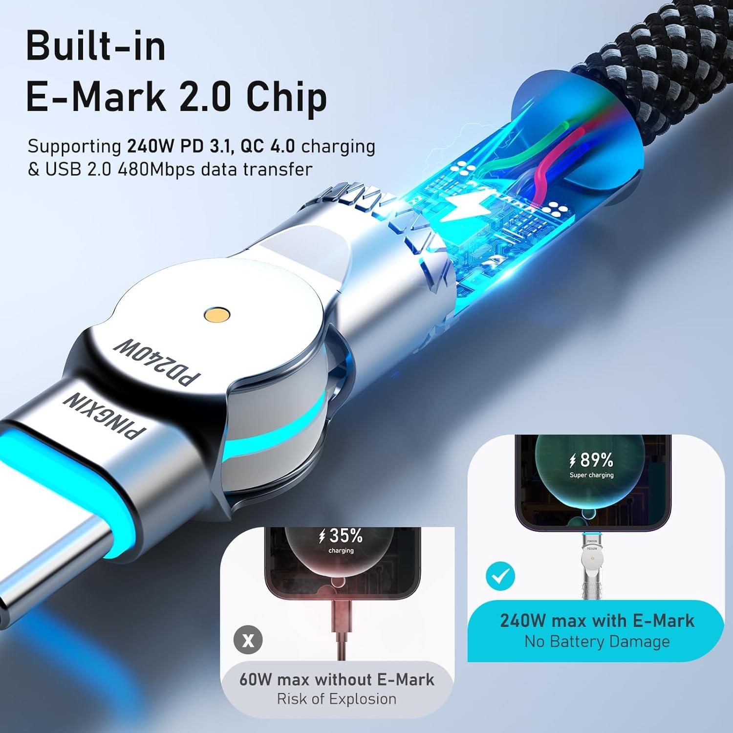 Cable USB C a USB C 3.05m 240W Trenzado con Rotación 180°