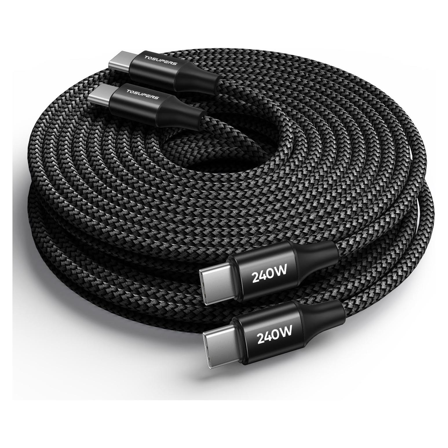Cable USB C a USB C 240W TOSUPERS 3m 2-Pack Carga Rápida