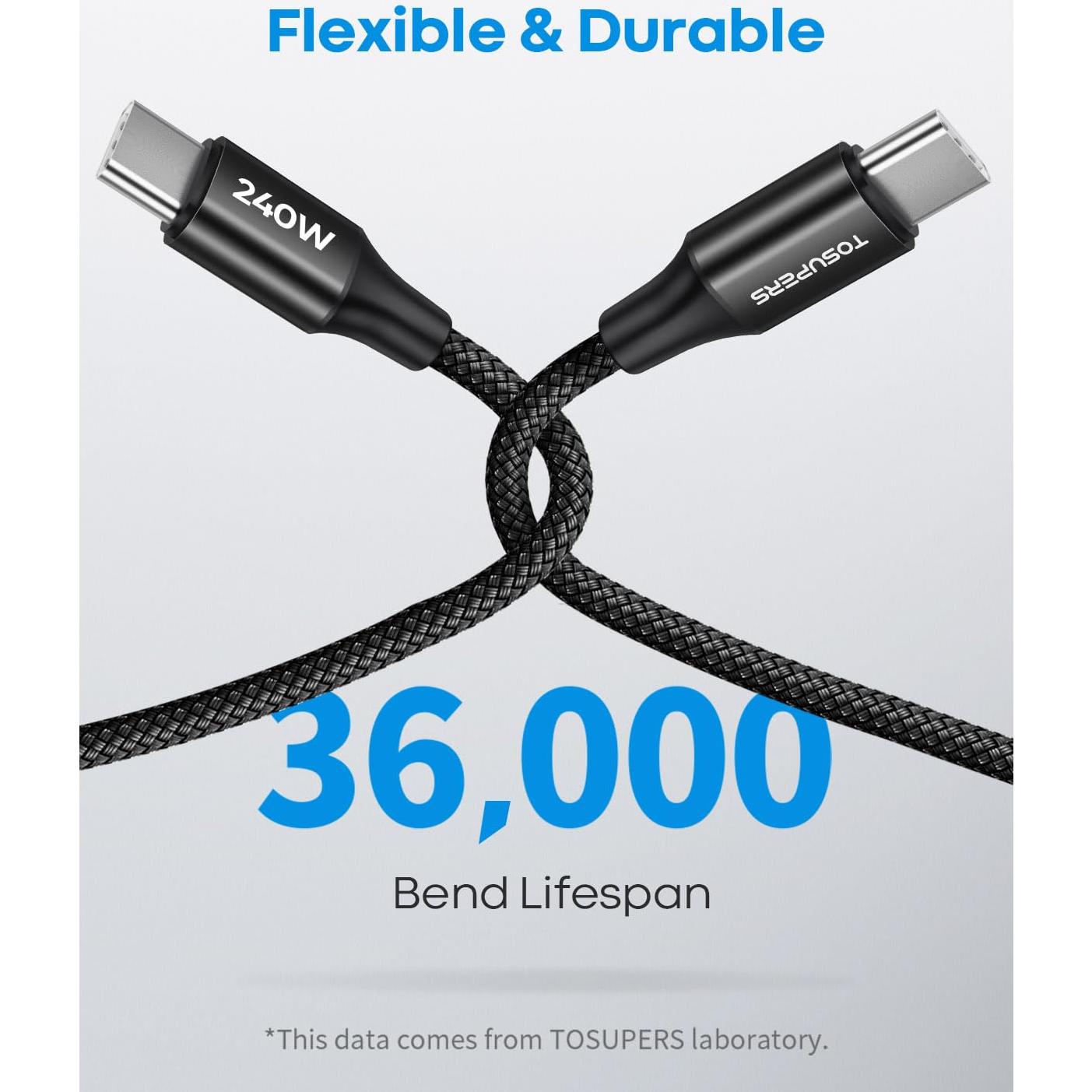 Cable USB C a USB C 240W TOSUPERS 3m 2-Pack Carga Rápida