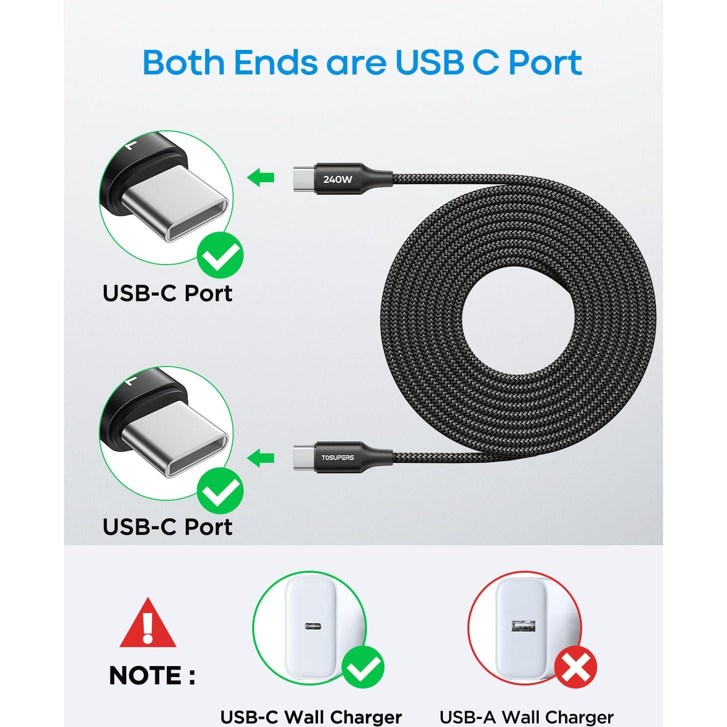Cable USB C a USB C 240W TOSUPERS 3m 2-Pack Carga Rápida