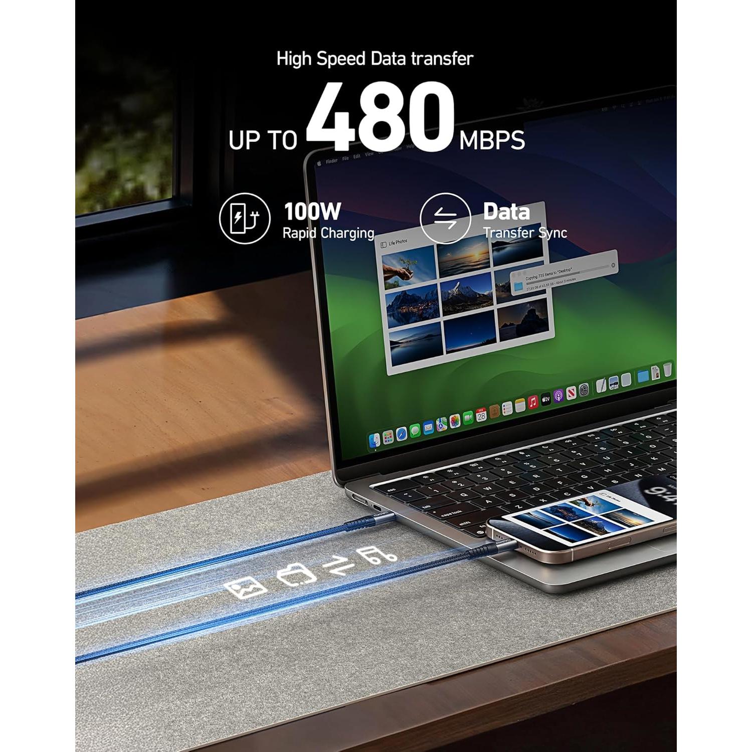 Cable USB C a USB C 15FT Dasku 100W Carga Rápida Trenzado