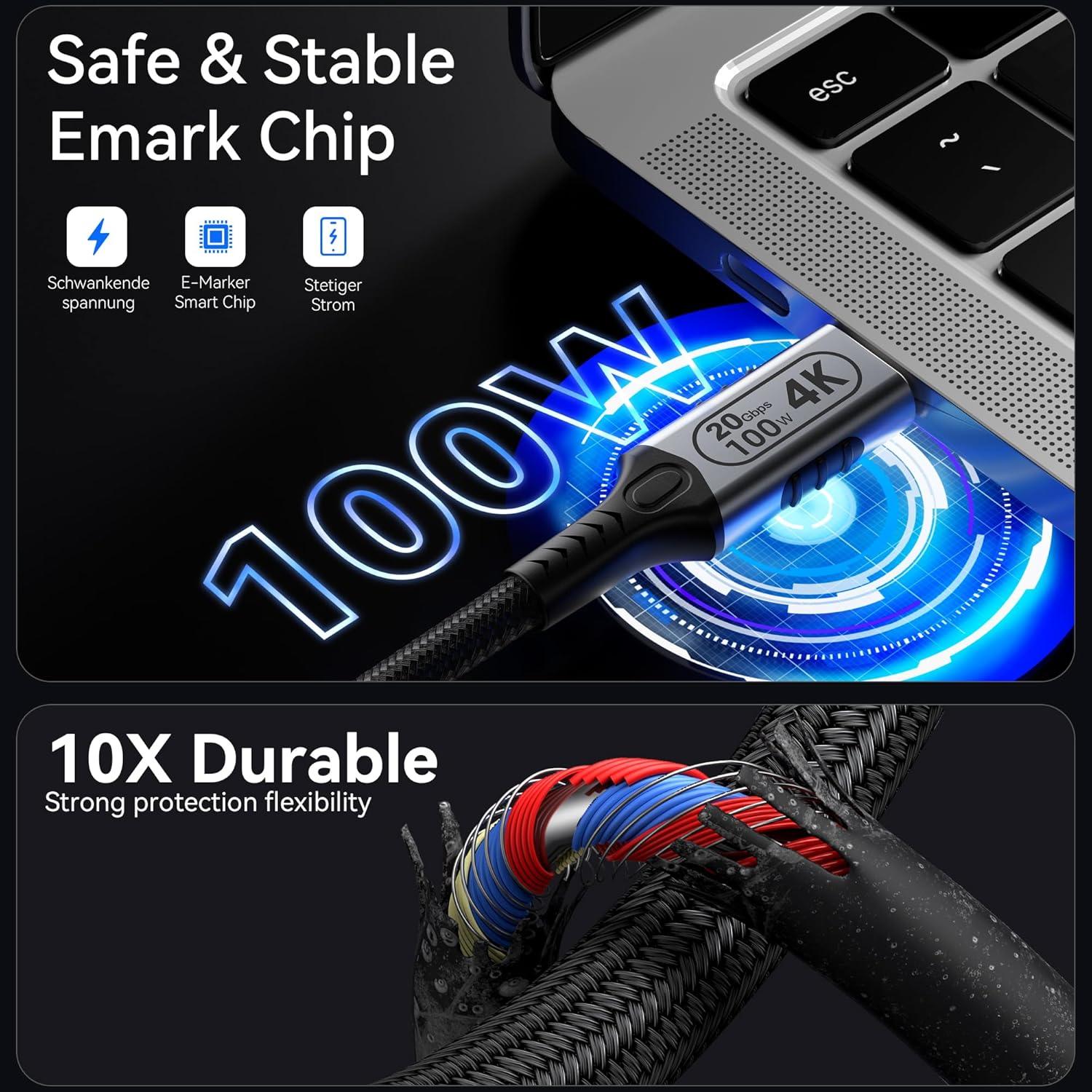 Cable USB-C a USB-C 6m 20Gbps 4K@60Hz Carga Rápida 100W BAWIOFIAU