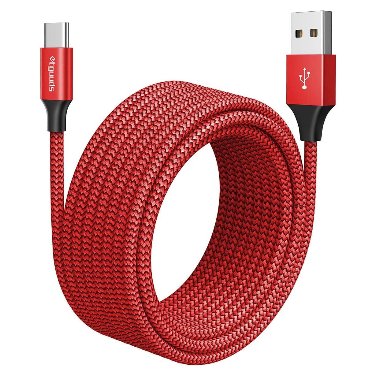 Cable USB A a USB C 6m etguuds Rojo Carga Rápida Trenzado