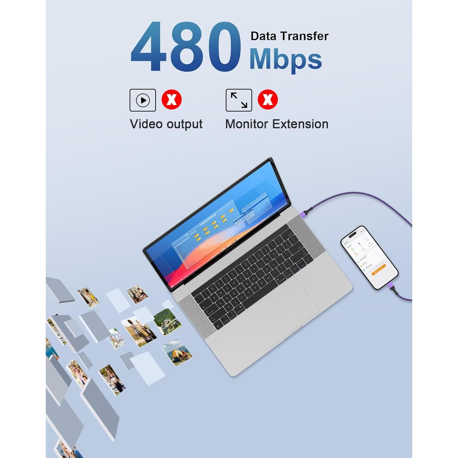 Cable de carga rápida USB C a USB C 3m Bioonis trenzado nylon