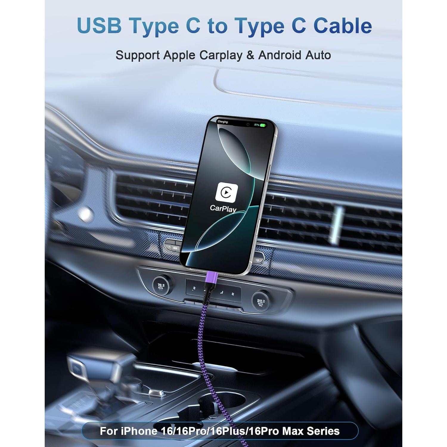 Cable de carga rápida USB C a USB C 3m Bioonis trenzado nylon