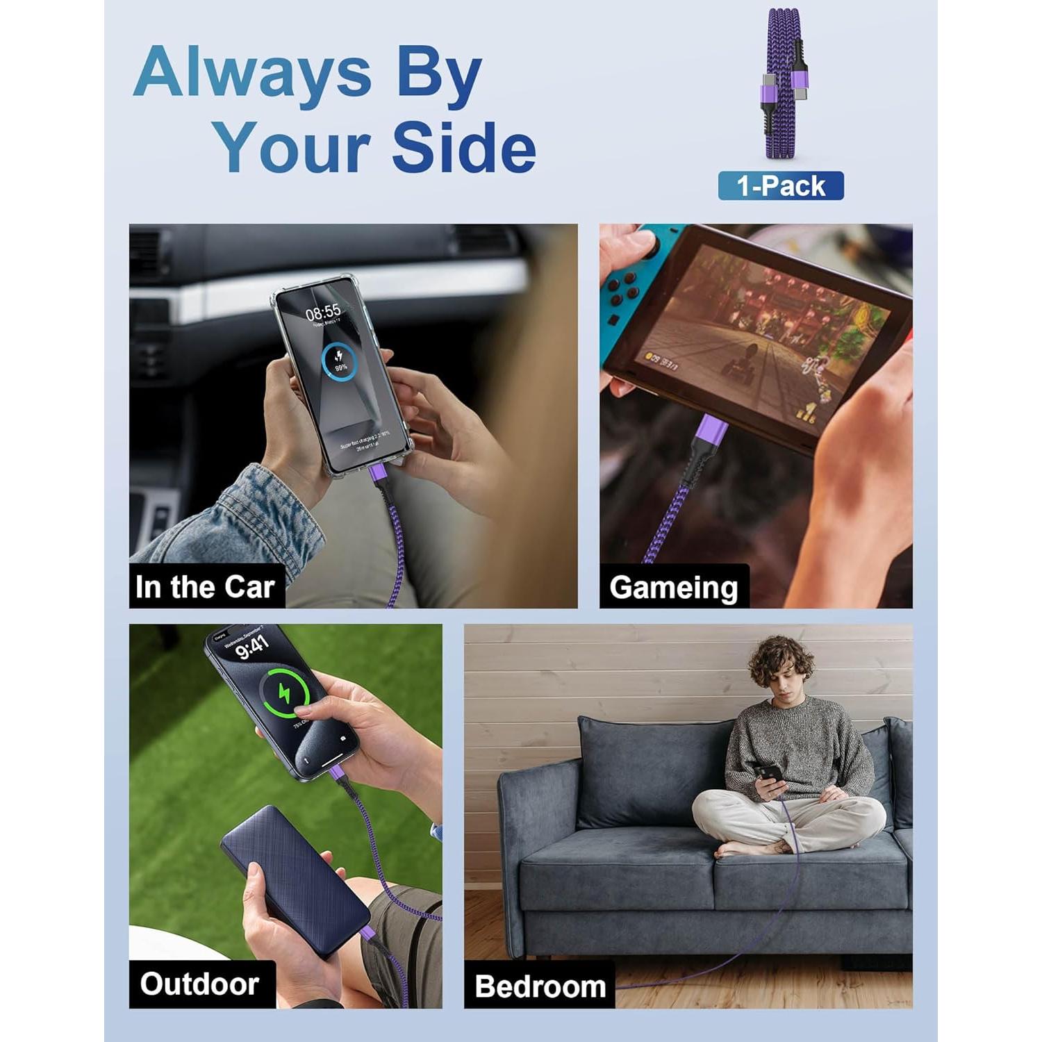 Cable de carga rápida USB C a USB C 3m Bioonis trenzado nylon