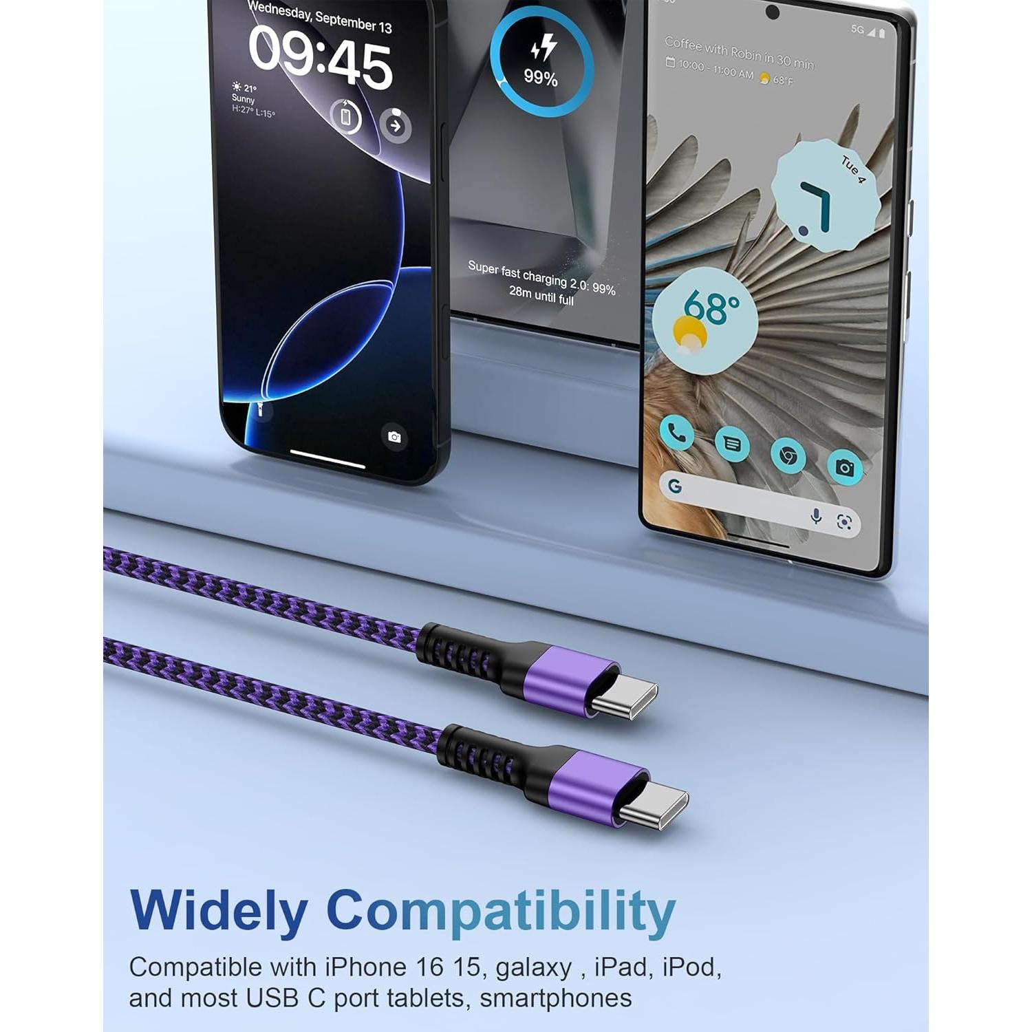 Cable de carga rápida USB C a USB C 3m Bioonis trenzado nylon