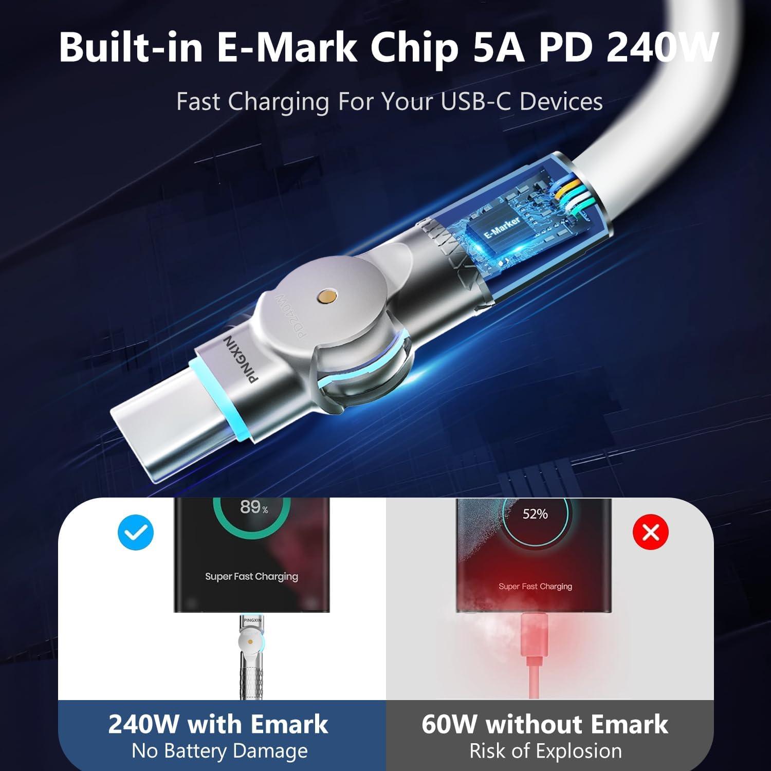 Cable USB C a USB C 3m PINGXIN 240W Carga Rápida Doble Cabeza