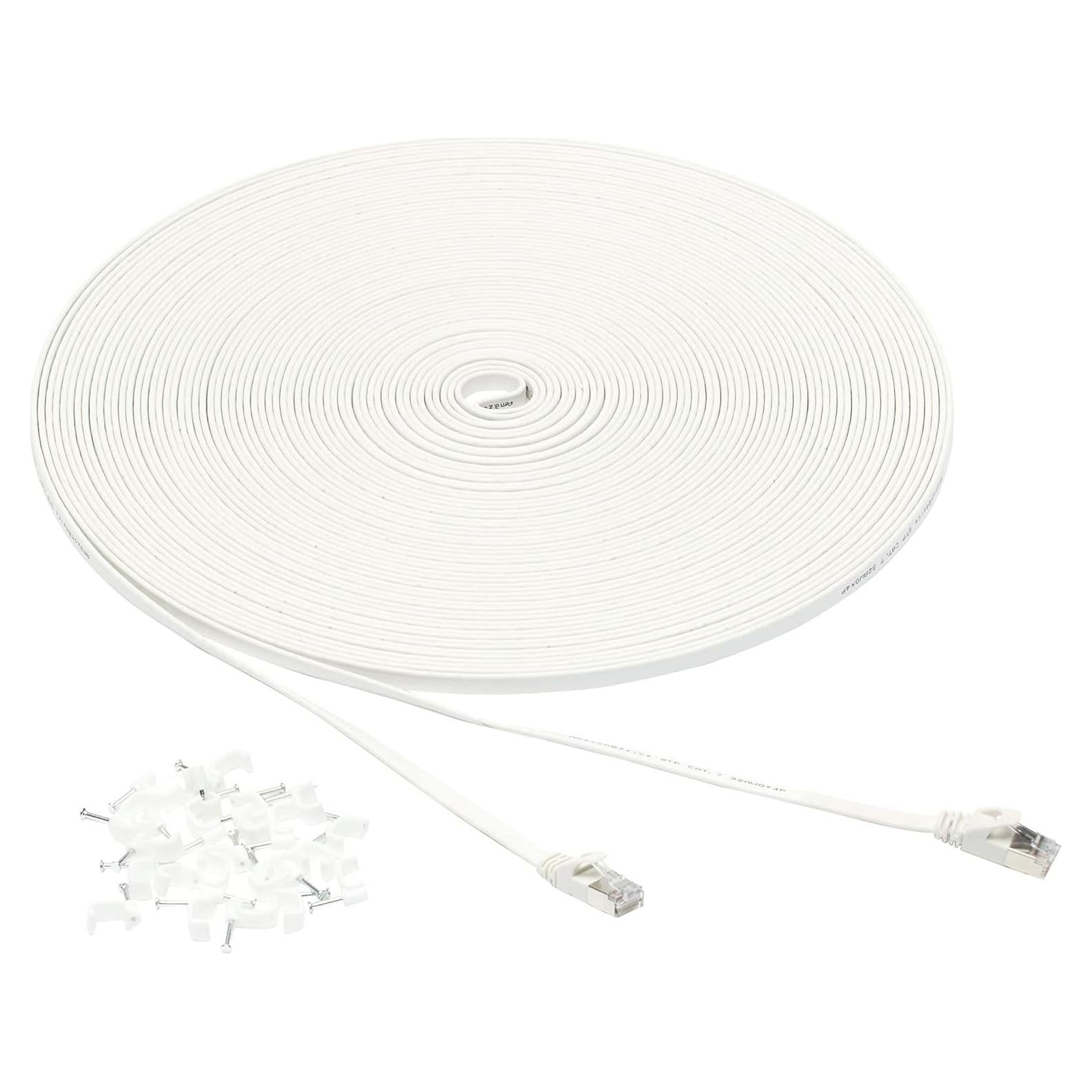 Cable Ethernet RJ45 Cat 7 Amazon Basics 30.48m Blanco con Clavos