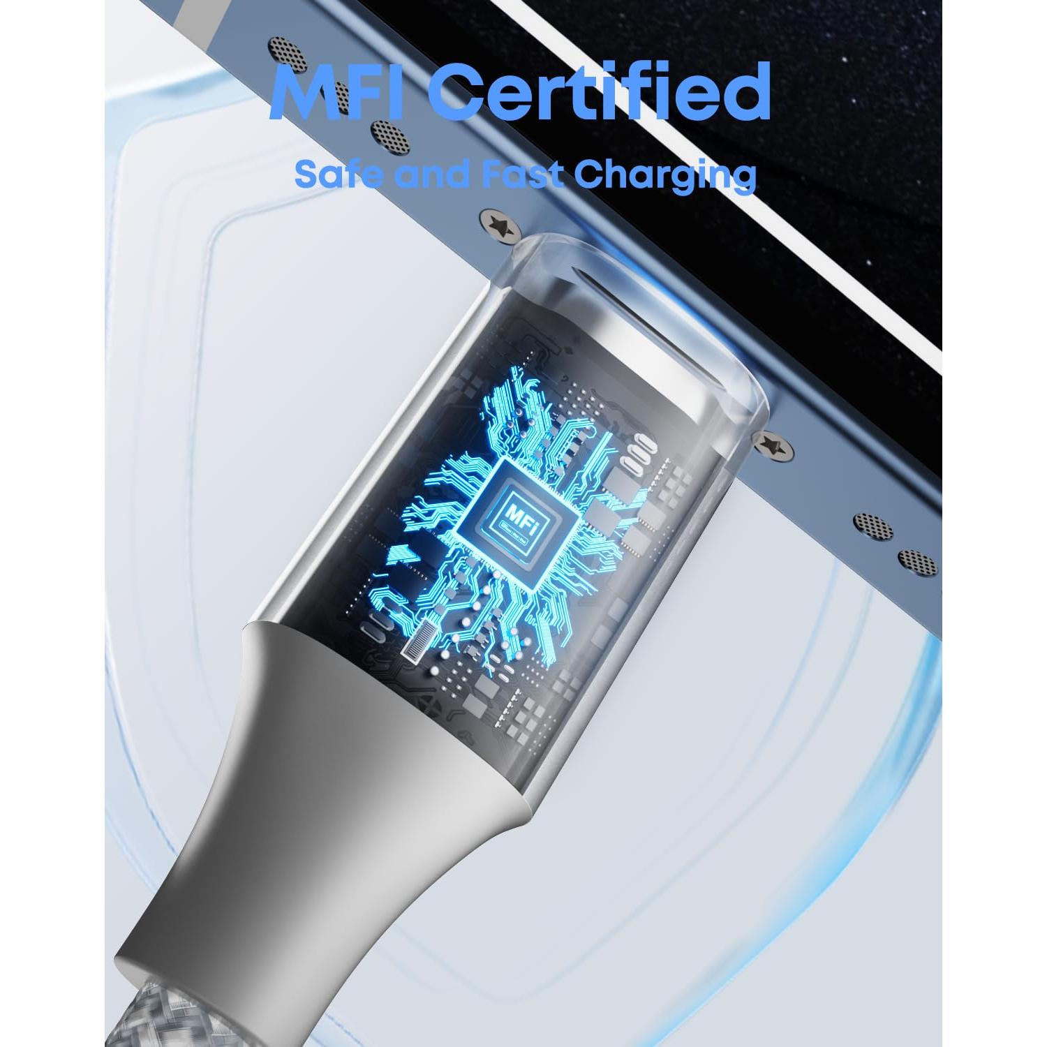 Cargador Rápido Estbuc para iPhone 3 Pack 10FT MFi Nylon