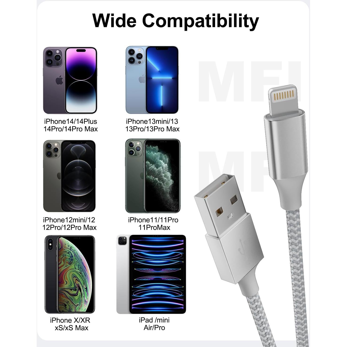 Cargador Rápido Estbuc para iPhone 3 Pack 10FT MFi Nylon