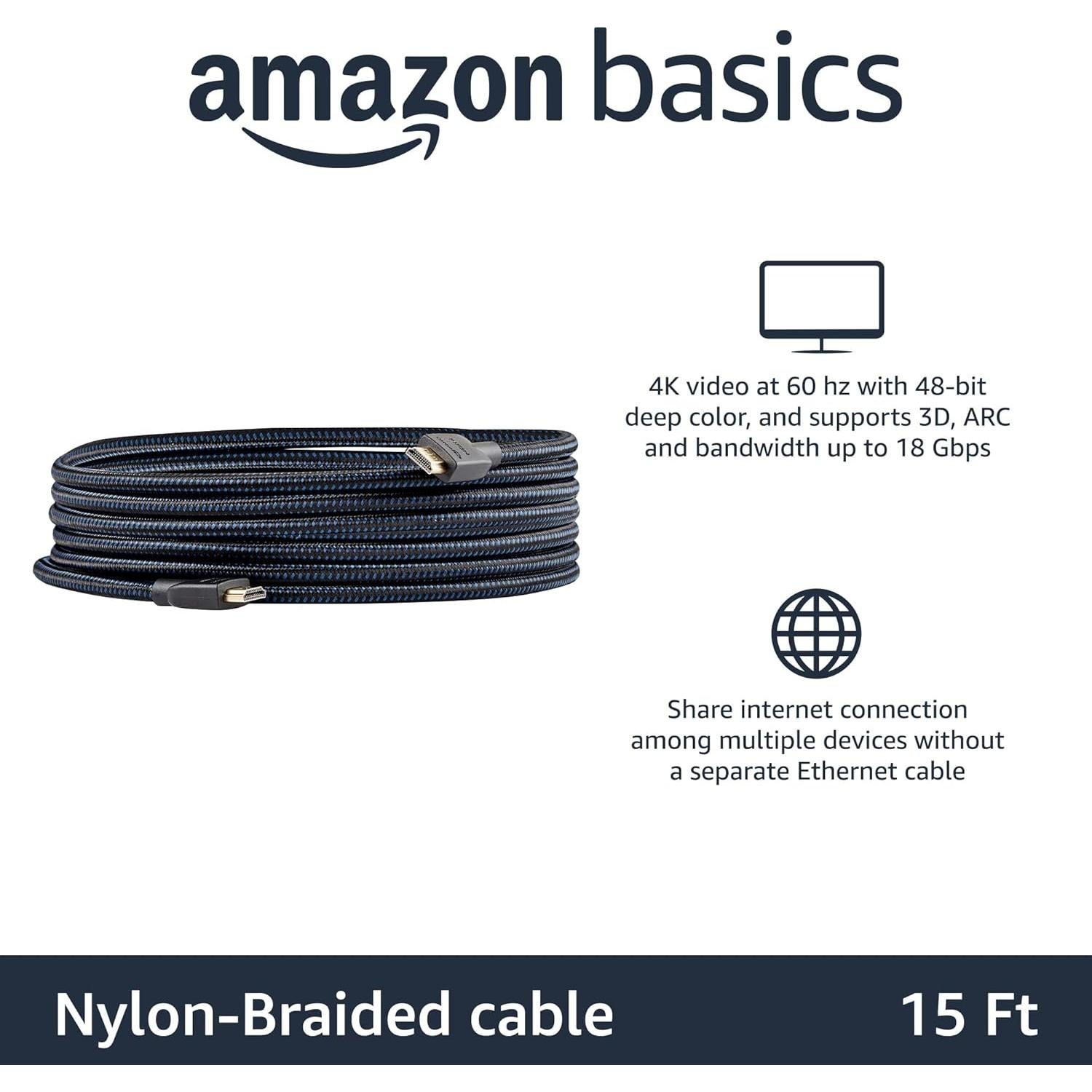 Cable HDMI Amazon Basics 4.6m Trenzado 4K 60Hz 18Gbps