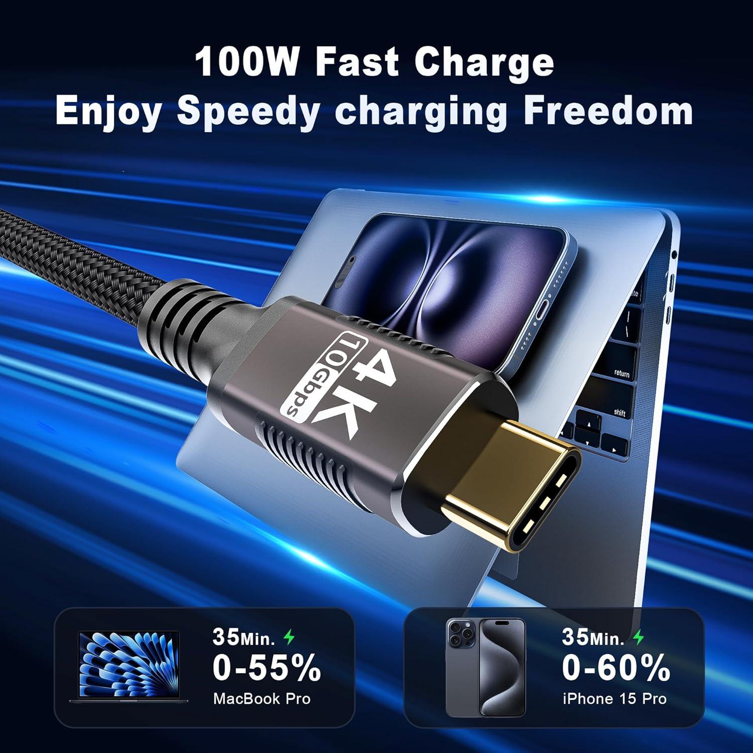 Cable USB C 5M 10Gbps Thunderbolt 3 Carga Rápida 100W