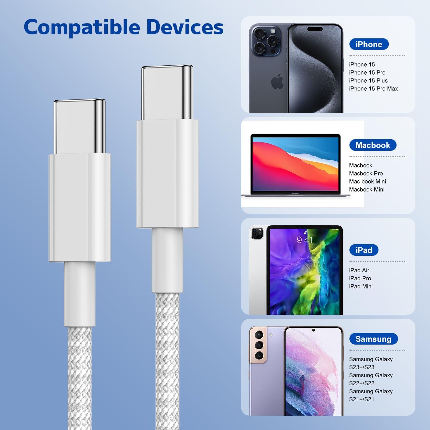 Cable de carga rápida USB C a C 3m 60W Kitminun para iPhone