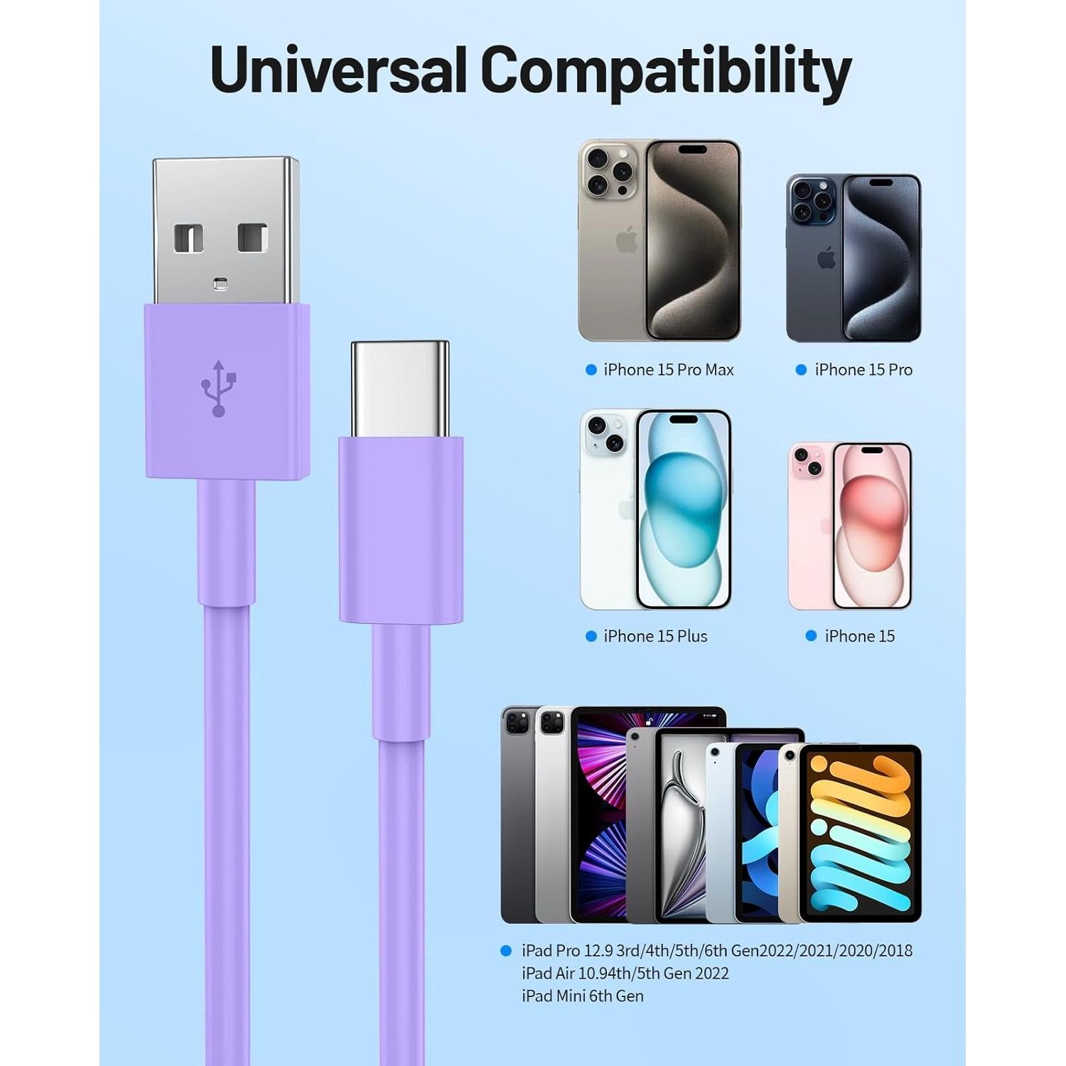 Cable USB C Extra Largo 5m Hcoob - Carga Rápida para iPhone y Samsung