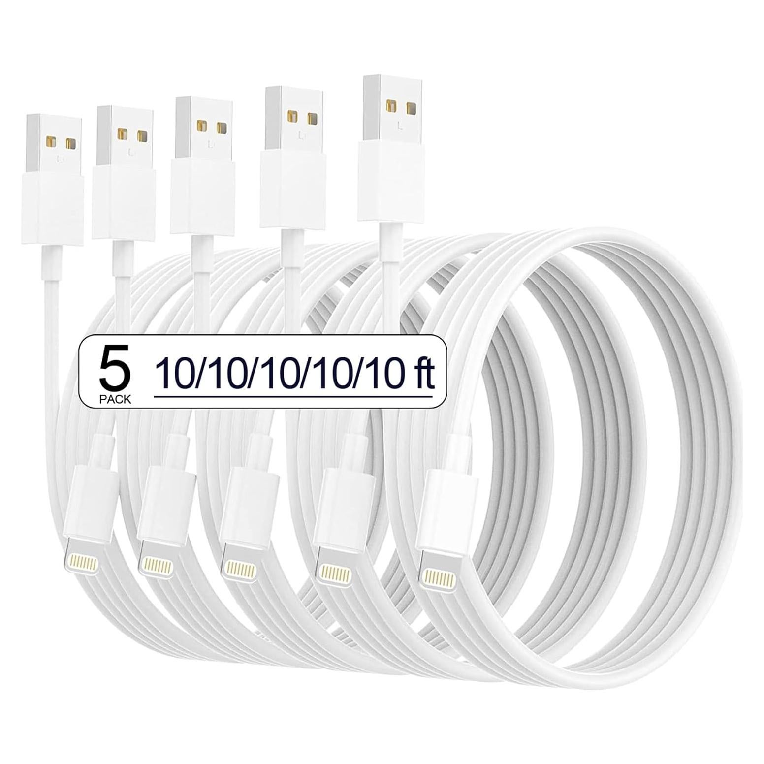 Cargador Lightning Estbuc MFi 5 Cables 10FT Carga Rápida iPhone