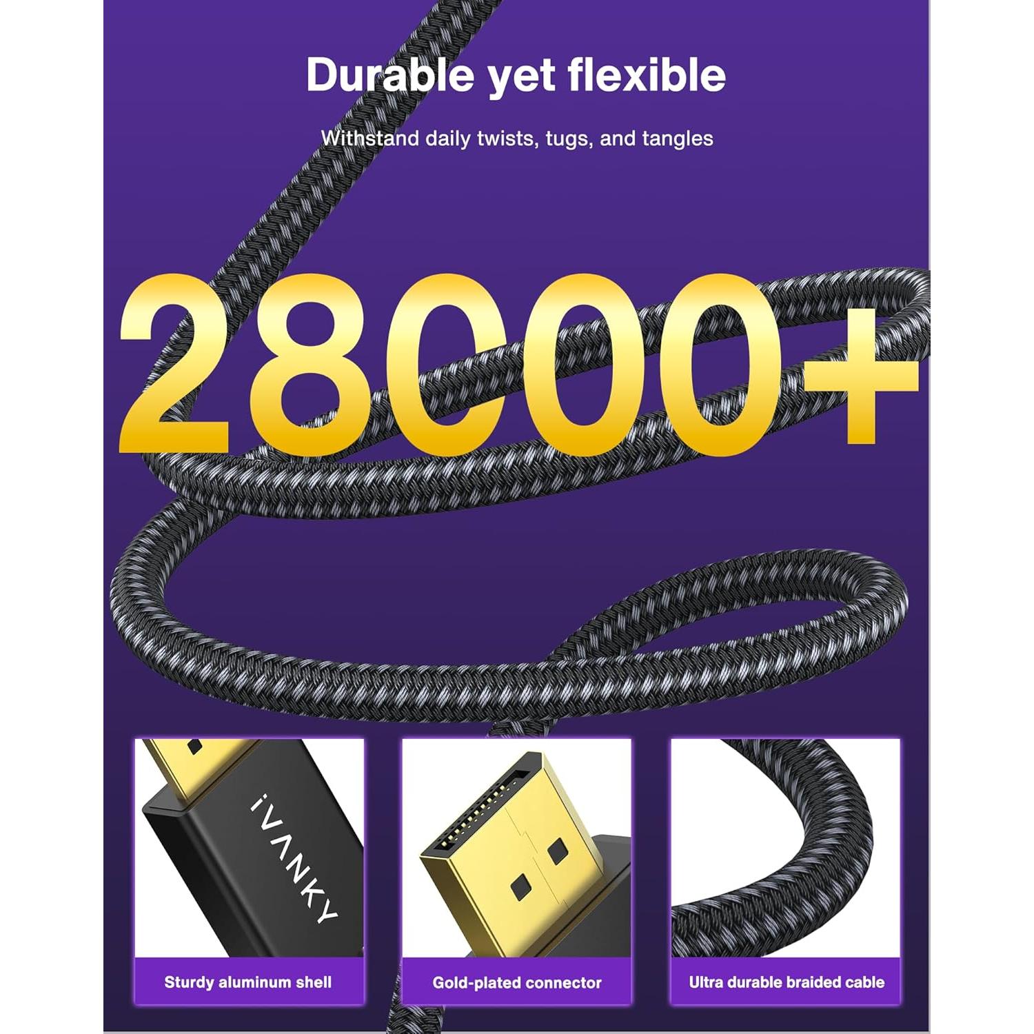 Cable DisplayPort 8K 1.4 IVANKY 2m Trenzado Certificado VESA