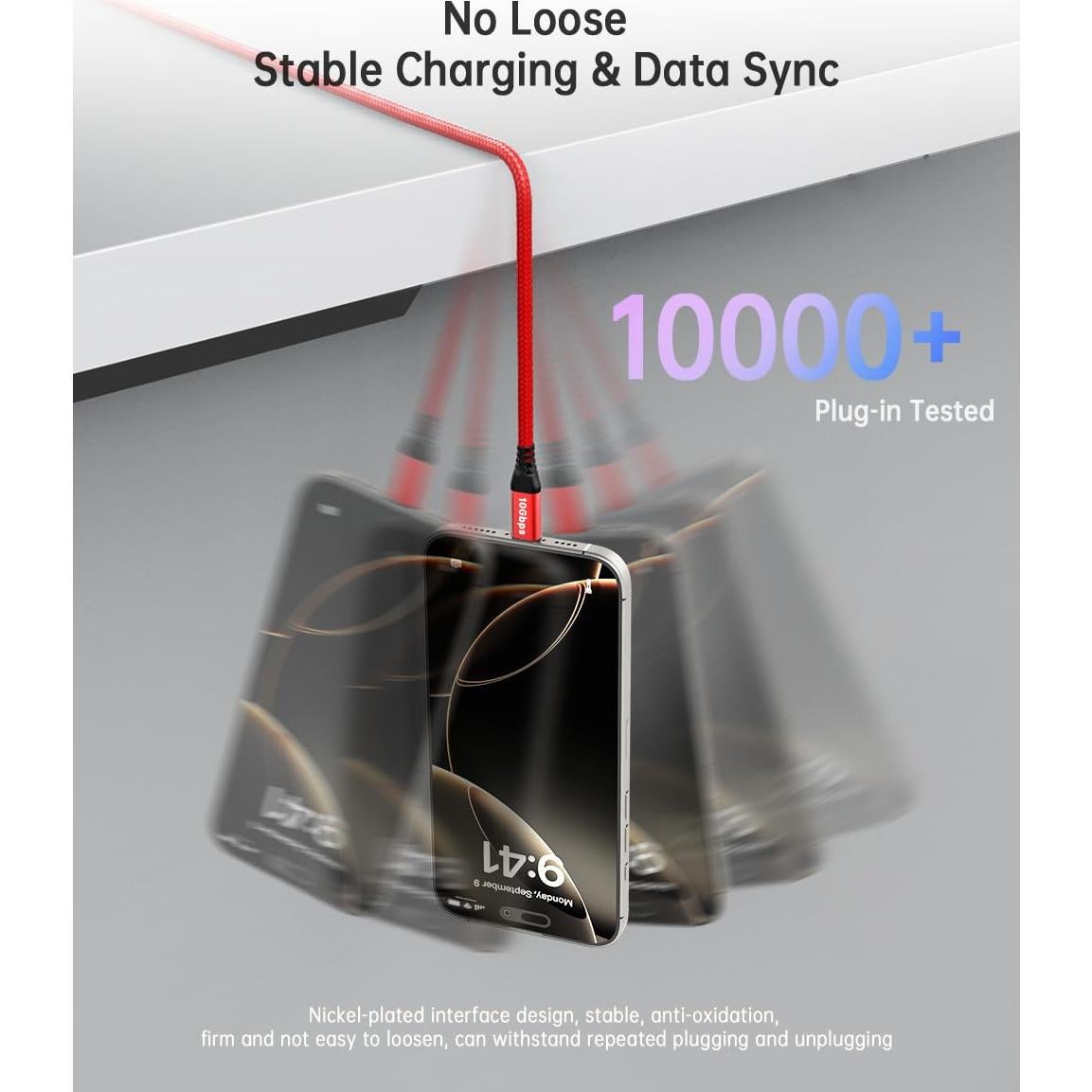 Cable USB C 3m Rojo 10Gbps LDLrui Carga Rápida 3.1A