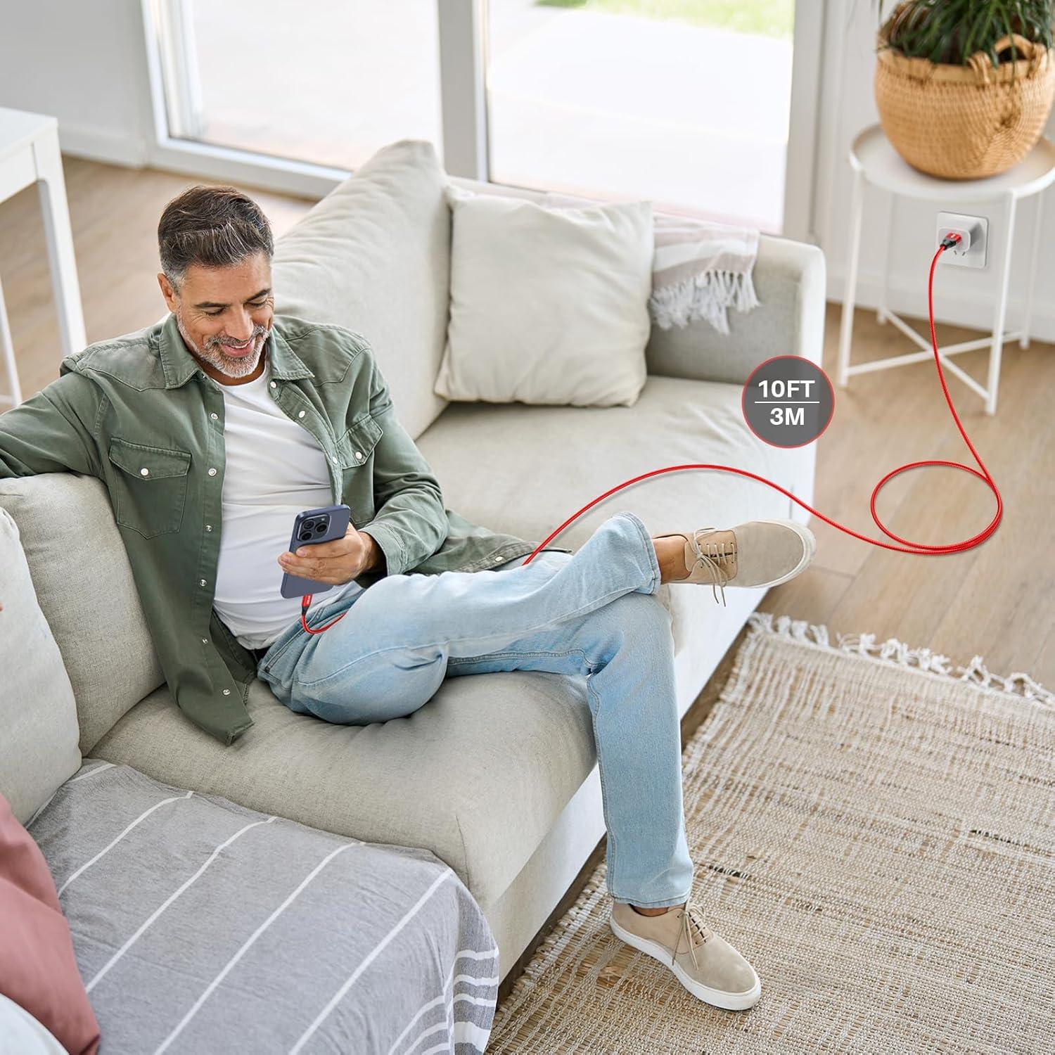 Cable USB C 3m Rojo 10Gbps LDLrui Carga Rápida 3.1A