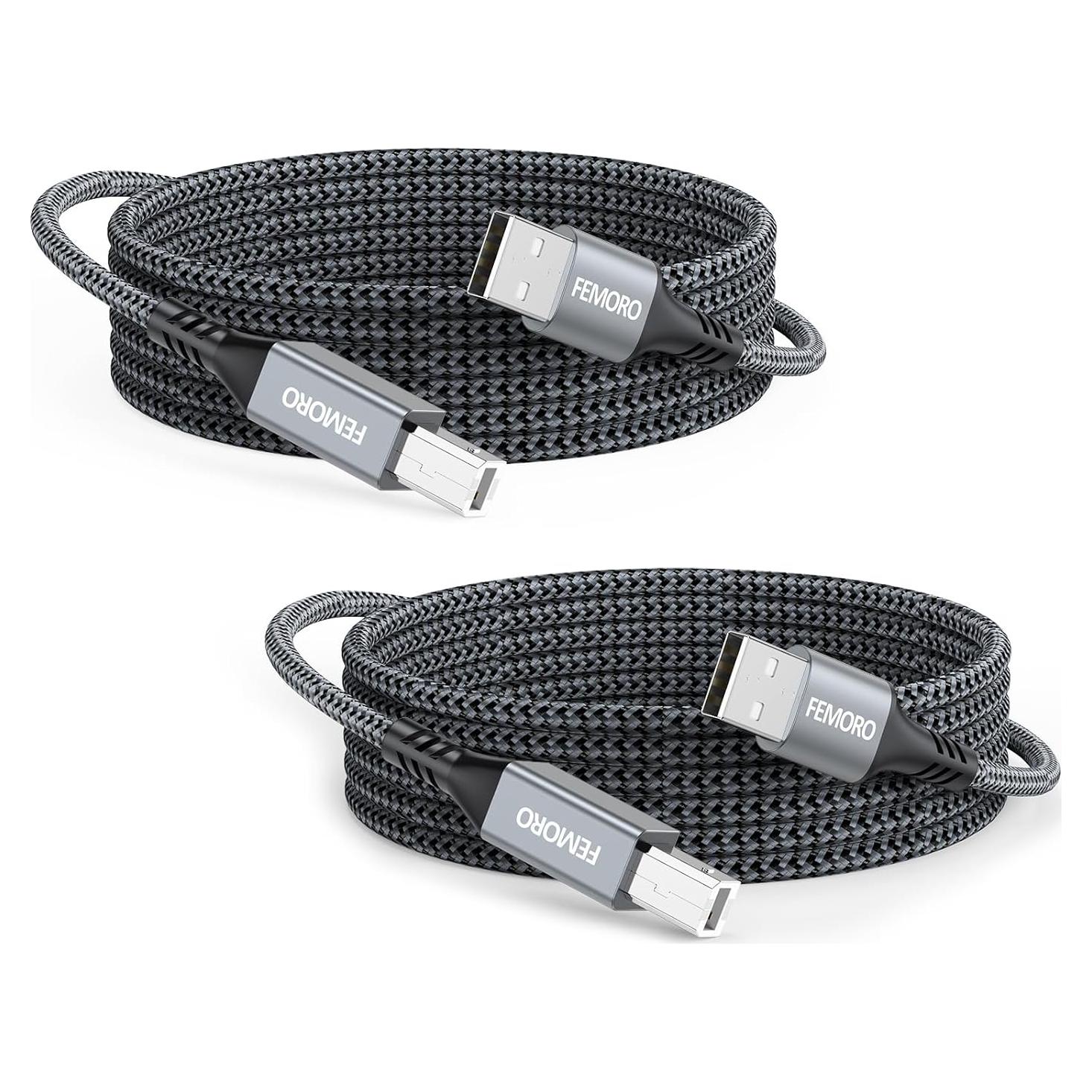 Cable de Impresora USB 2.0 FEMORO 10 Pies 2-Pack Alta Velocidad