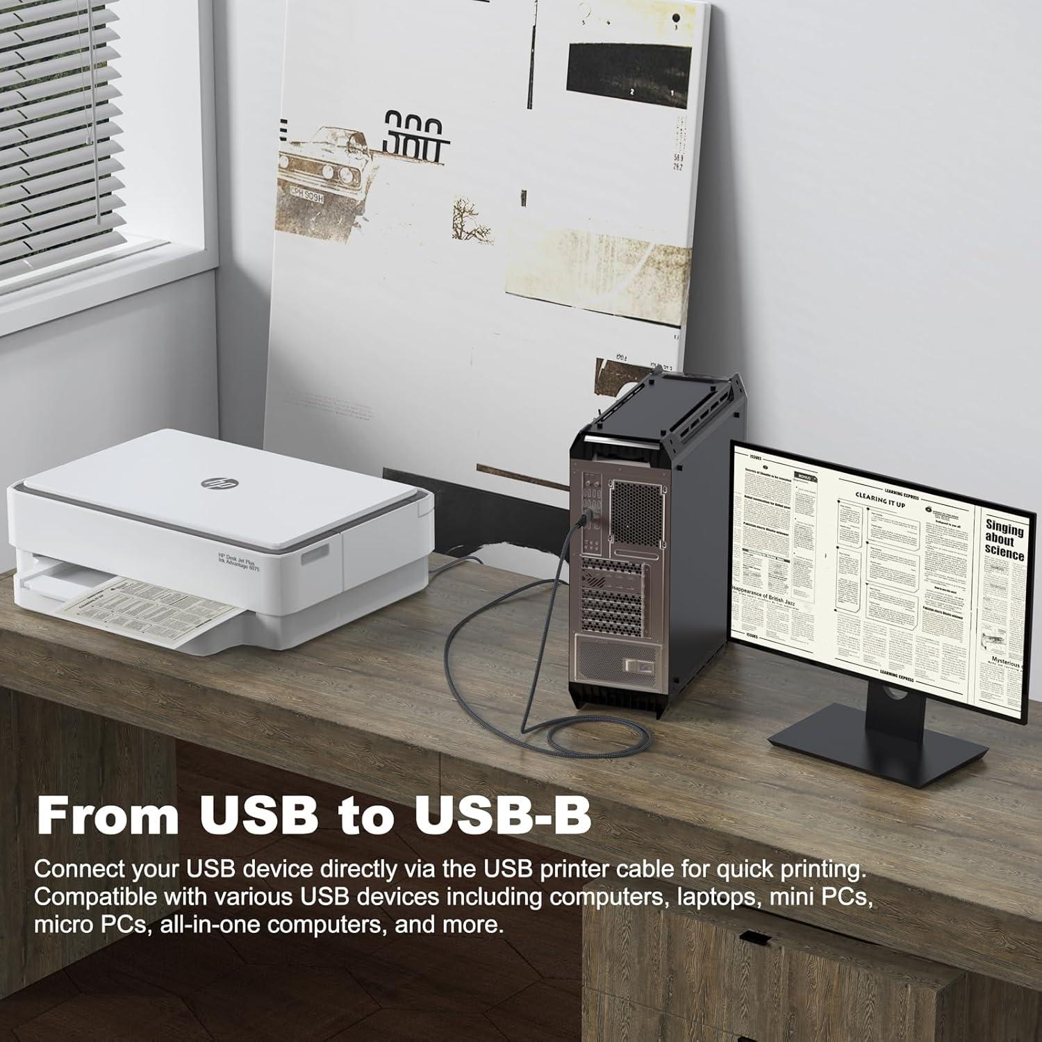 Cable de Impresora USB 2.0 FEMORO 10 Pies (3.05m) Alta Velocidad