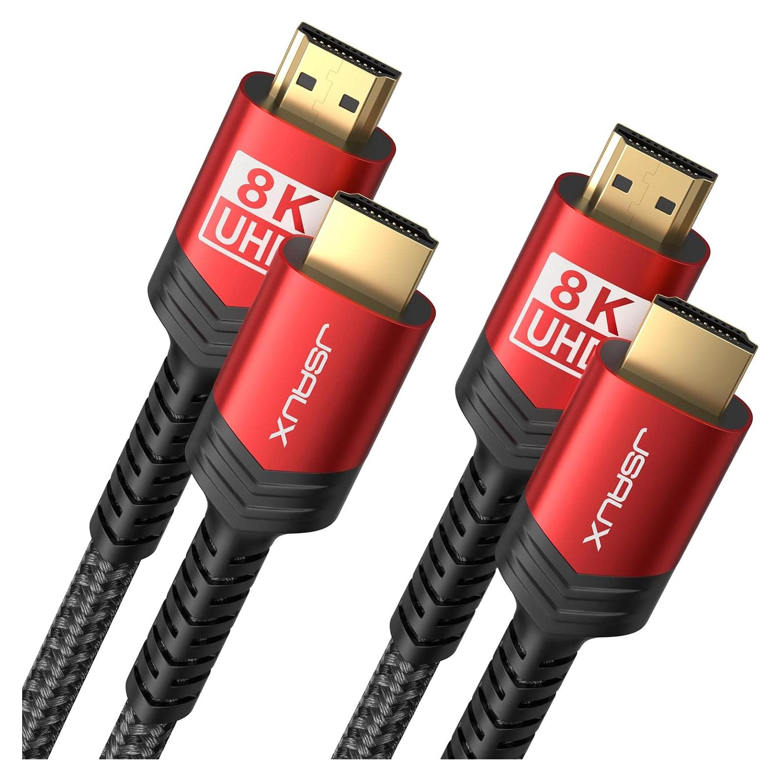 JSAUX 8K Long HDMI Cable 25ft 2-Pack, 48Gbps High Speed HDMI 2.1 Cord, 4K 120Hz/144Hz, 8K@60Hz, Dynamic HDR, DTS:X, 2K, 1080P, 3D, eARC Compatible with Laptop UHD TV Gaming Monitor PS5 PS4 -Red