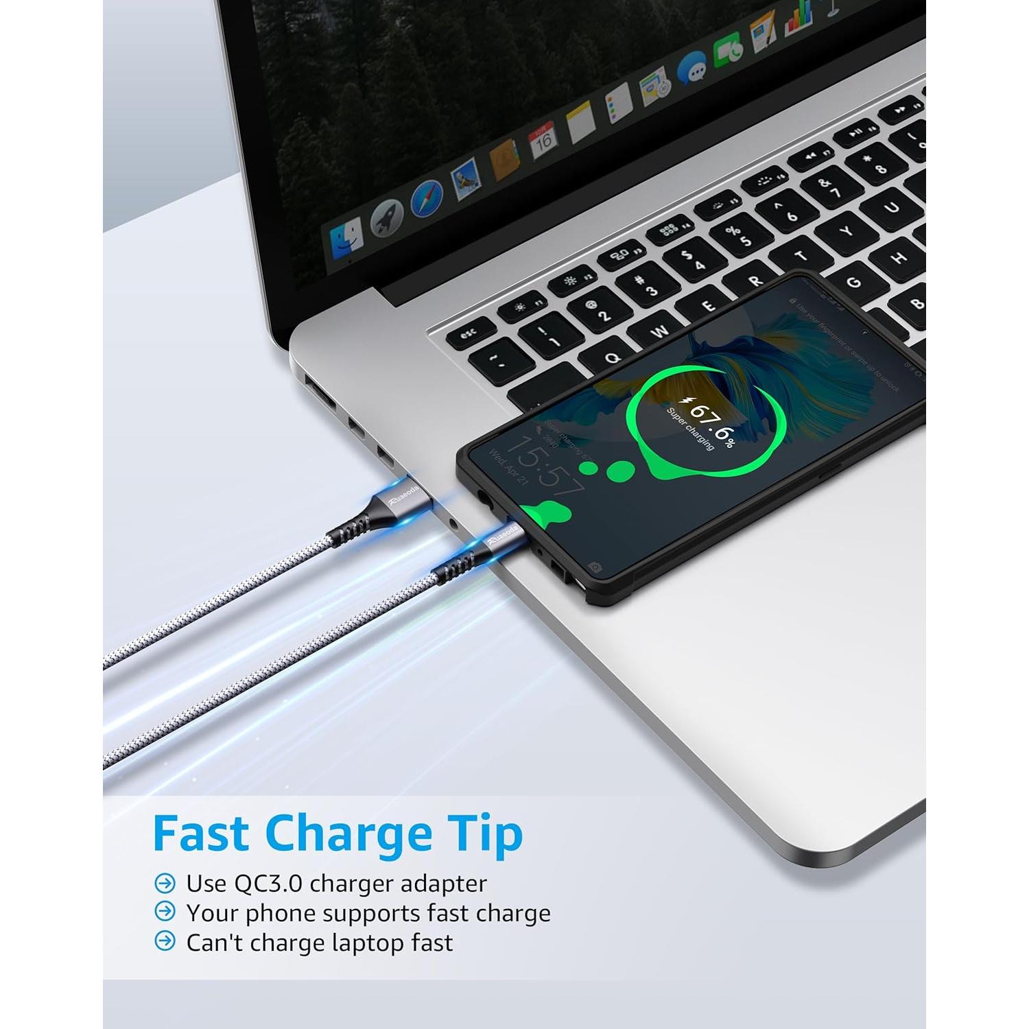 Cable Micro USB Largo Ruaeoda 3.05m Trenzado Nylon Alta Velocidad