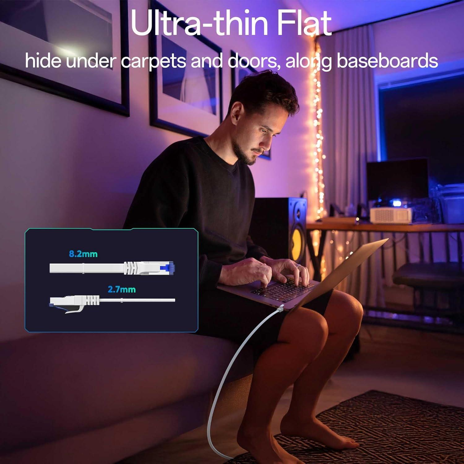 Cable Ethernet Cat 8 15.24m 40Gbps Blanco Ultra Delgado