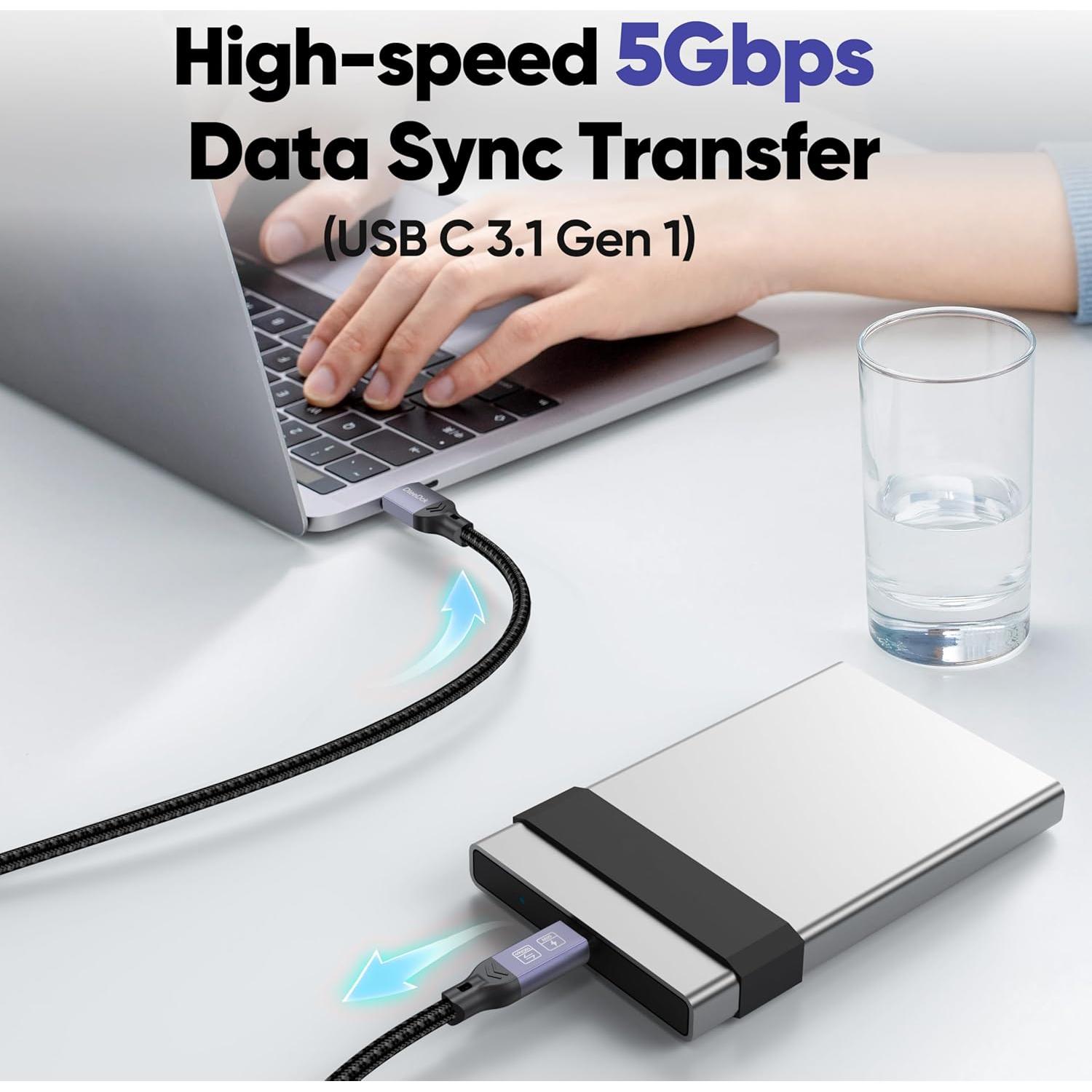 Cable USB C 6m DteeDck, Carga Rápida 2.4A, 5Gbps