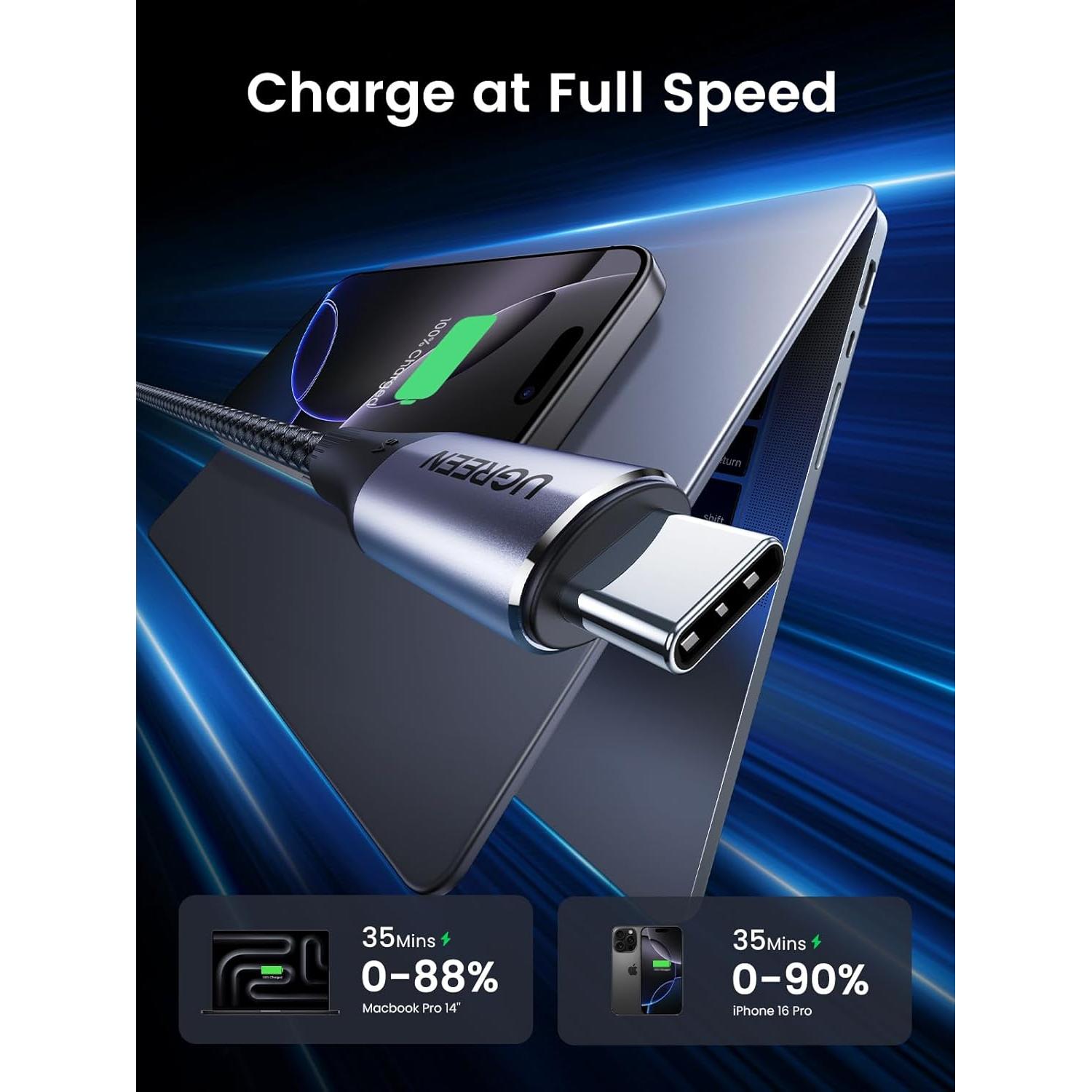 Cable USB C UGREEN 240W 1m 10Gbps 4K para iPhone y Samsung