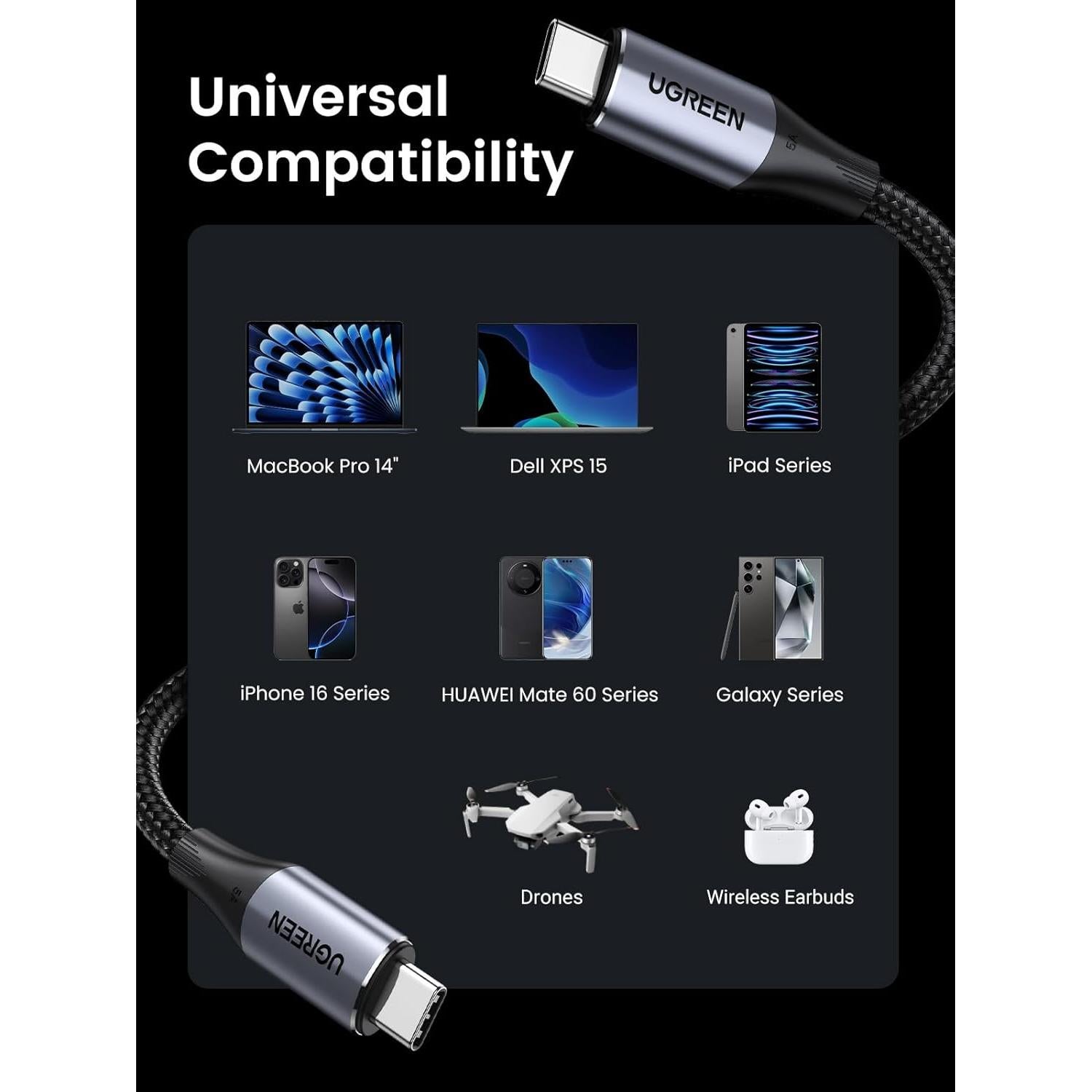 Cable USB C UGREEN 240W 1m 10Gbps 4K para iPhone y Samsung