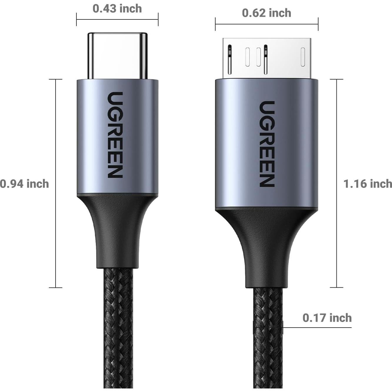 Cable UGREEN USB C a Micro B 1.5FT 10 Gbps Gris