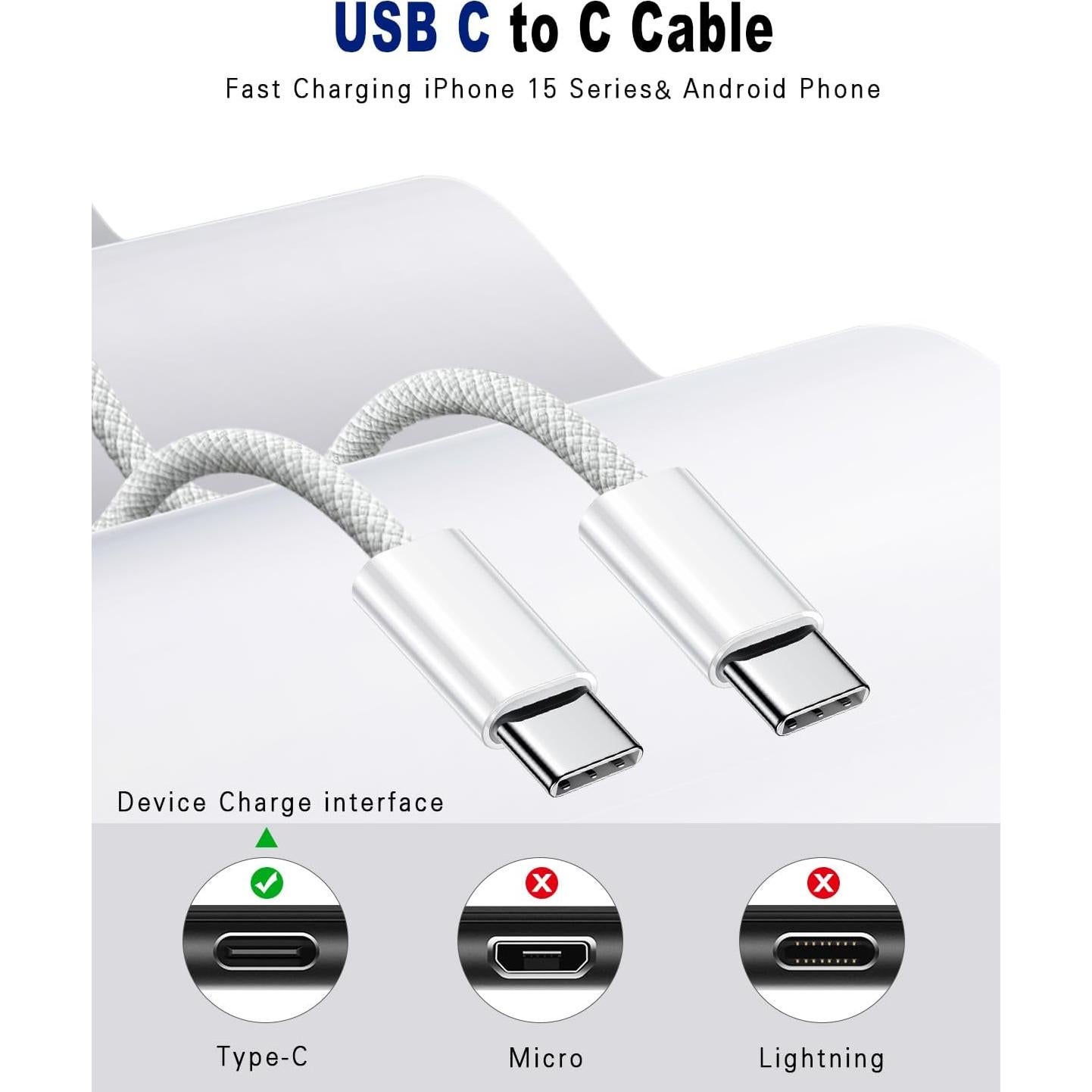 Cable USB C a USB C 240W 3m MFi Cargador Rápido 3 Paquete