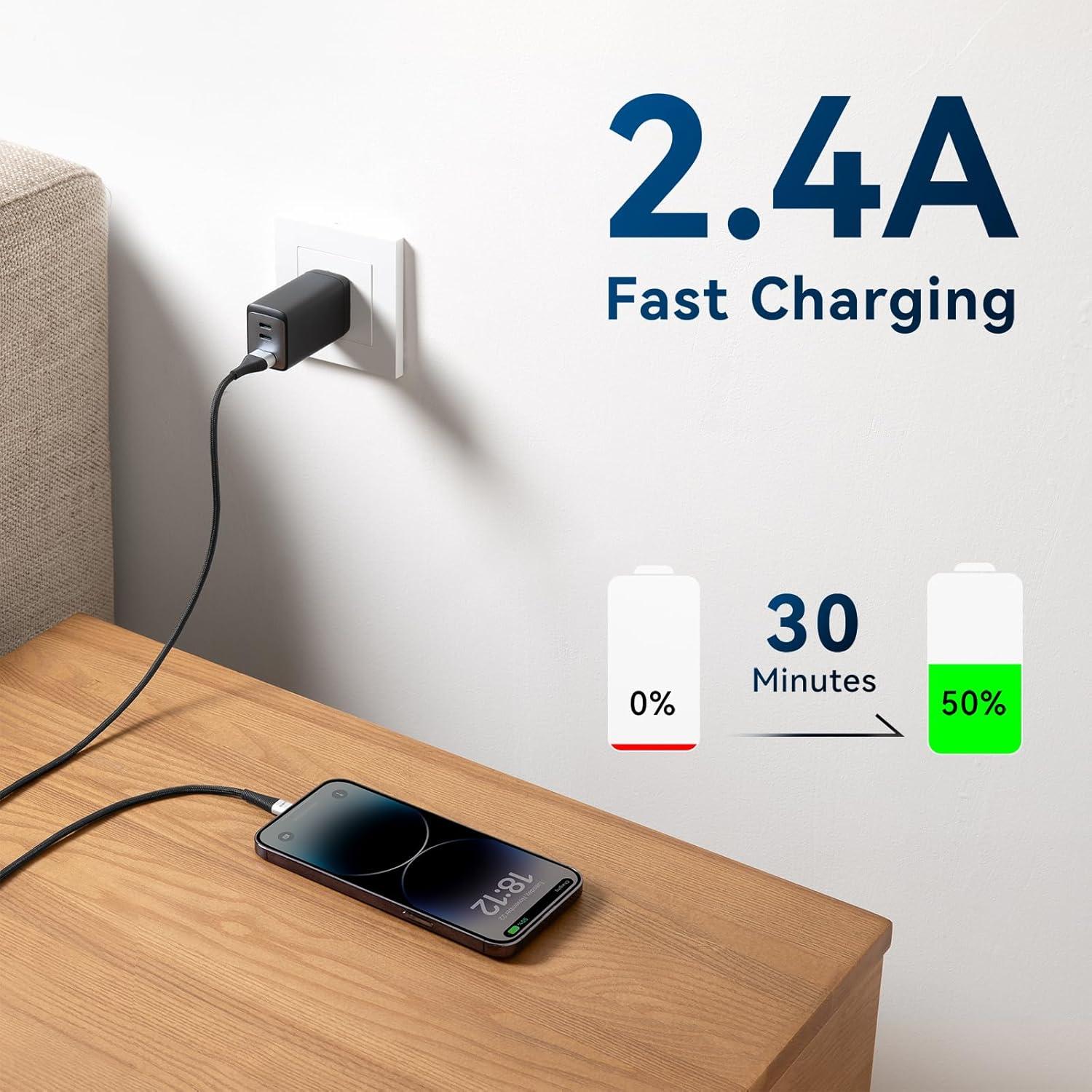 Cable de Cargador Largo 4.57m MFi para iPhone Negro