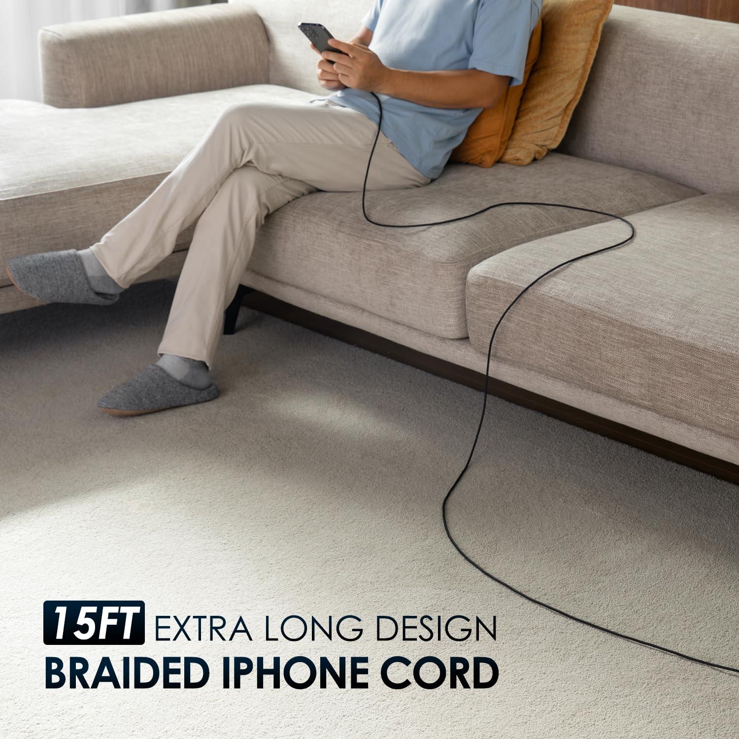 Cable de Cargador Largo 4.57m MFi para iPhone Negro