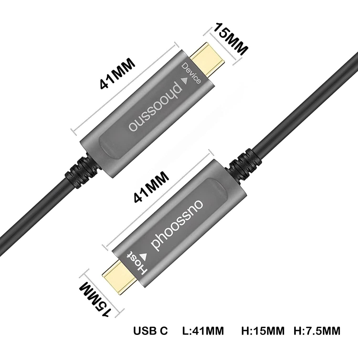 Cable Óptico USB C a C Phoossno 10Gbps 15m - Extensión Activa