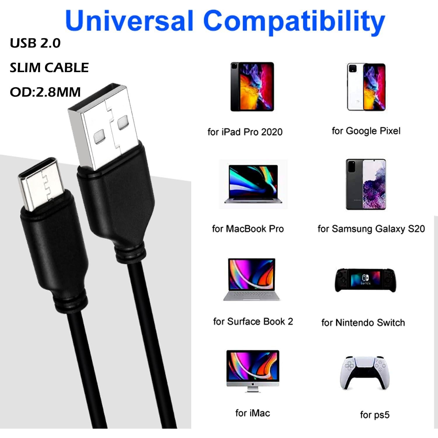 Cable USB C a USB A YOTETION 7.62 m Slim PVC 480Mbps