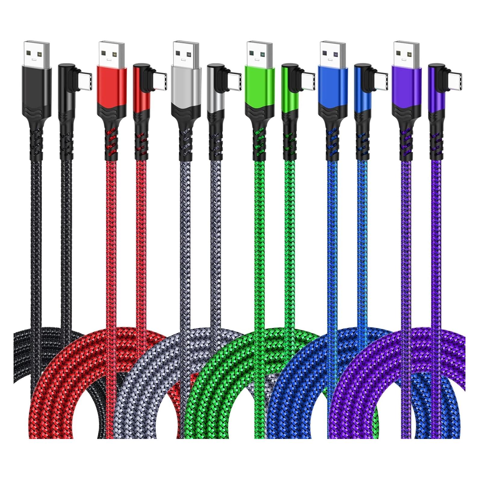 Paquete de 6 cables USB C 10 pies Agtray carga rápida 90°