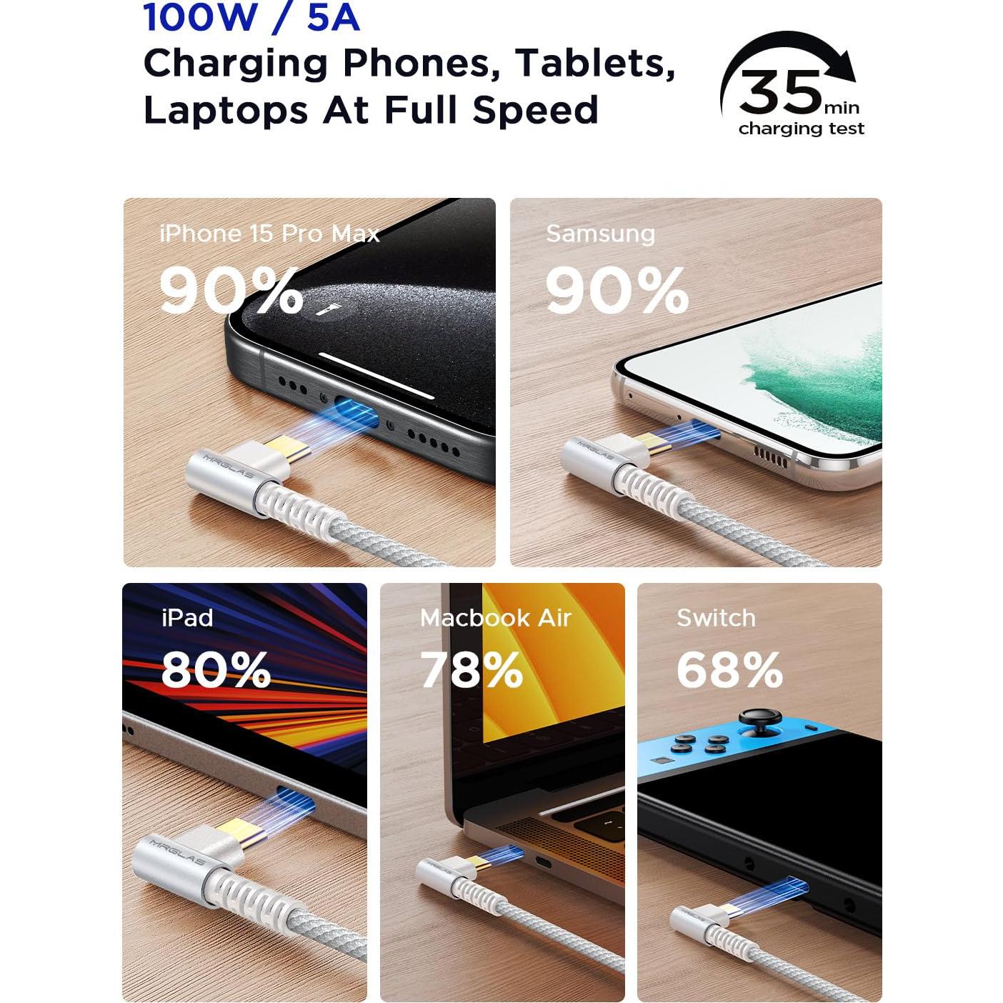 Paquete de 2 Cables USB C a USB C 100W 5A MRGLAS 2m