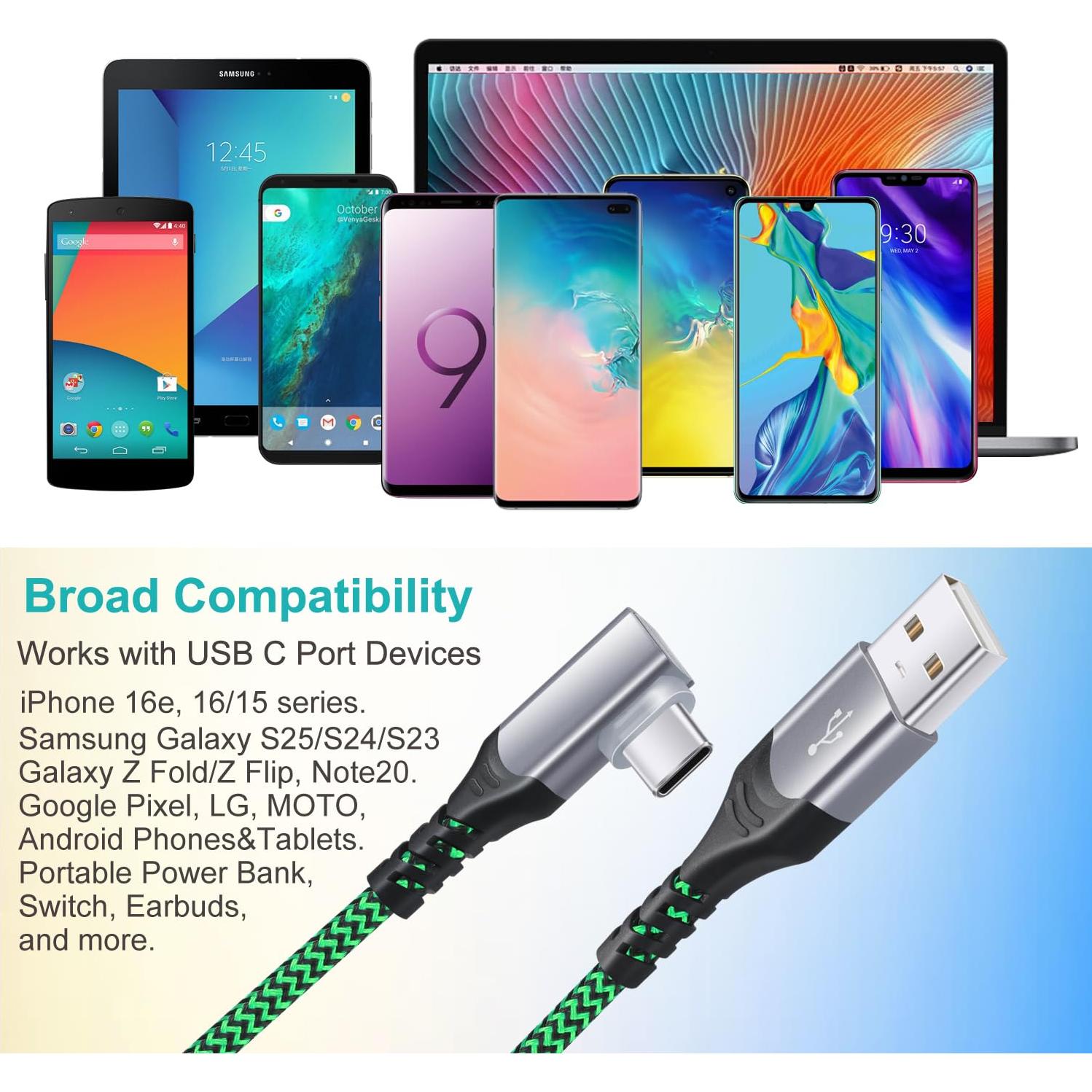 Cable USB C 3m OKRAY Paquete de 5 Cables Carga Rápida