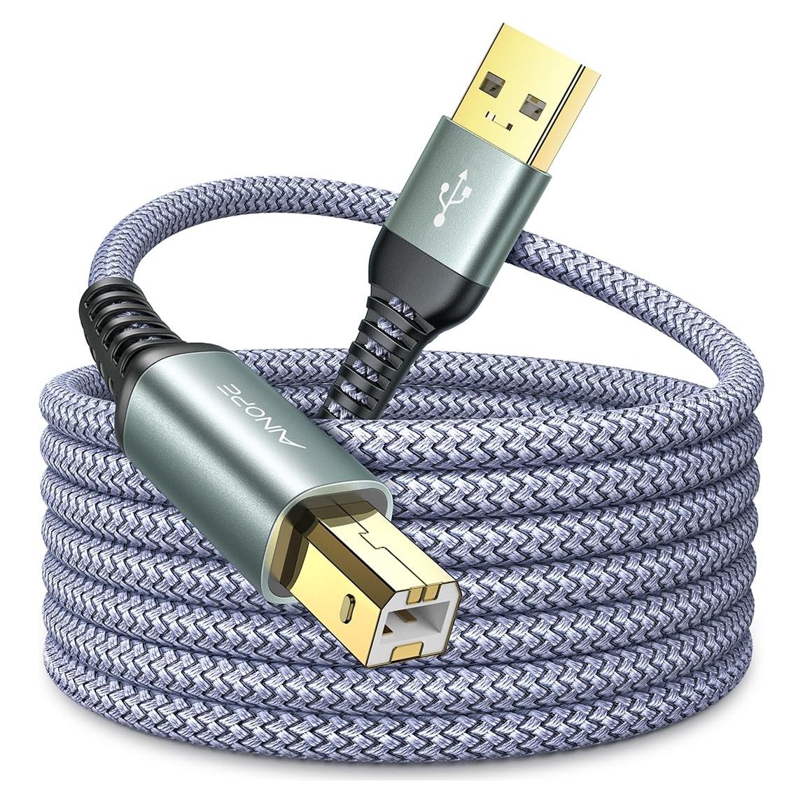 Cable de Impresora USB A a B AINOPE 3m Gris Trenzado Alta Velocidad