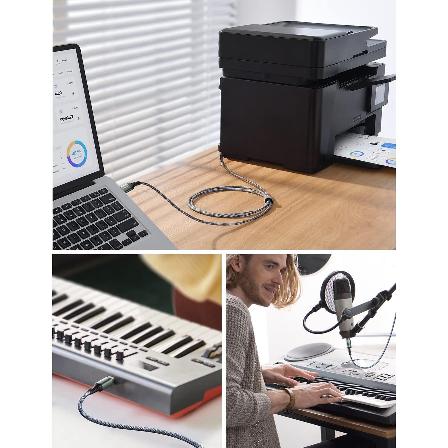 Cable de Impresora USB A a B AINOPE 3m Gris Trenzado Alta Velocidad