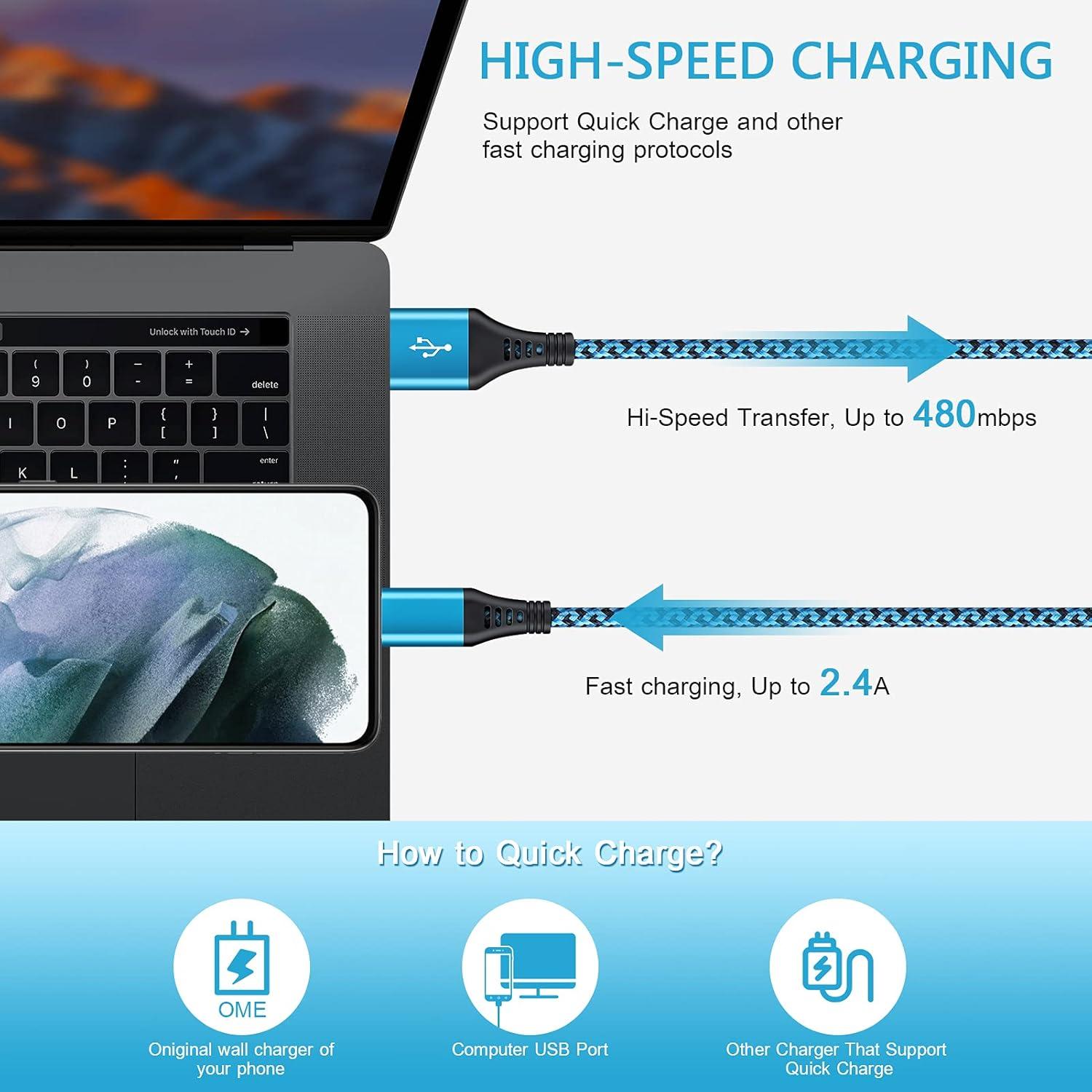 Cargador USB Tipo C Rápido NonoUV 1.83m 2Pack para Samsung