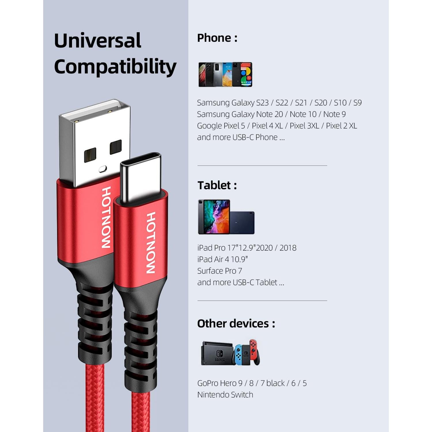 Cable USB C Corto 1ft HOTNOW Trenzado Nylon Carga Rápida