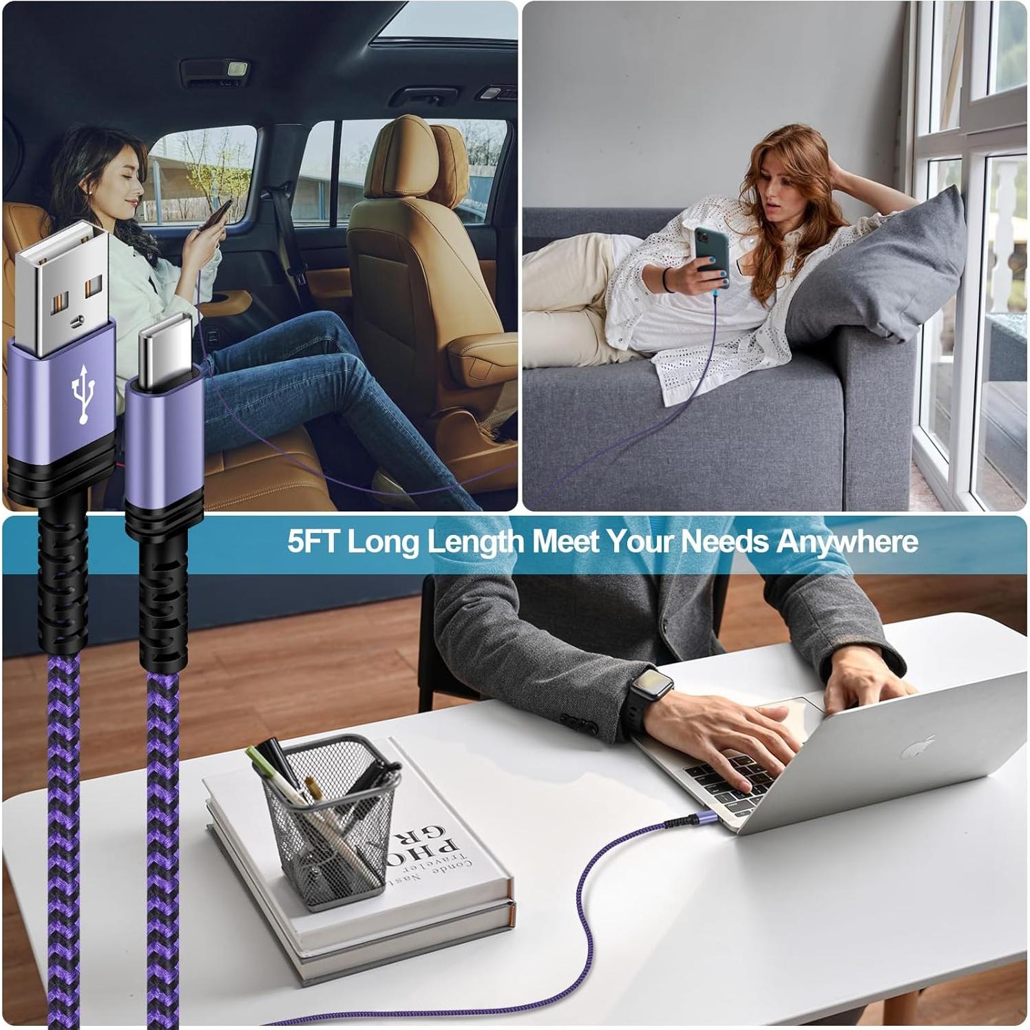 Cable Cargador Rápido USB A a C 5FT 3Pack Shenzhen