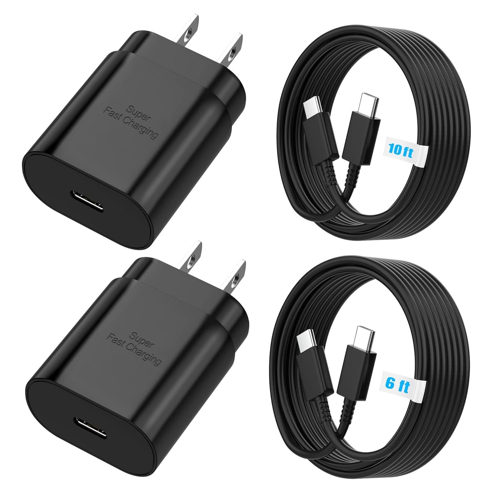 Cargador Rápido USB C 25W Samsung + 2 Cables 1.83m y 3.05m