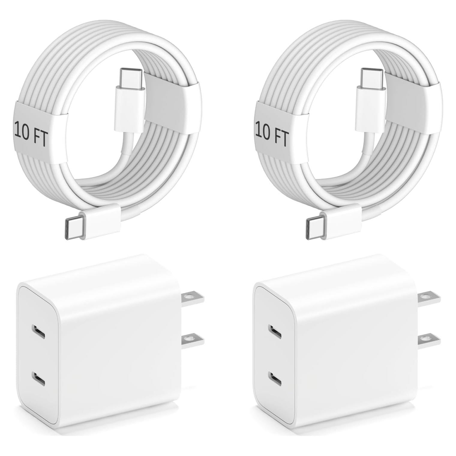 Cargador Rápido Dual USB-C 20W + 2 Cables 3m para iPhone 16/15