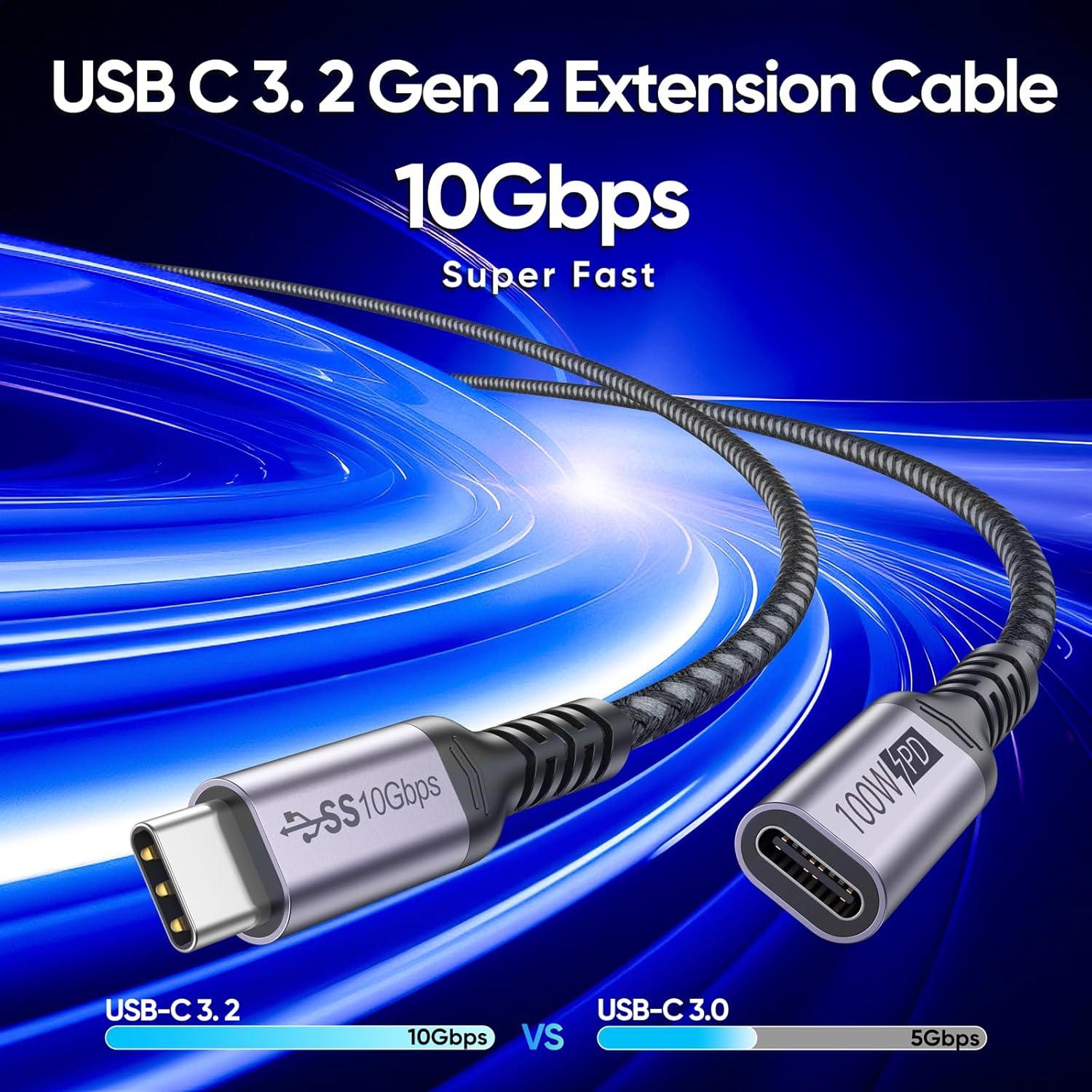 Cable Extensión USB C 2m DteeDck 100W 10Gbps 4K
